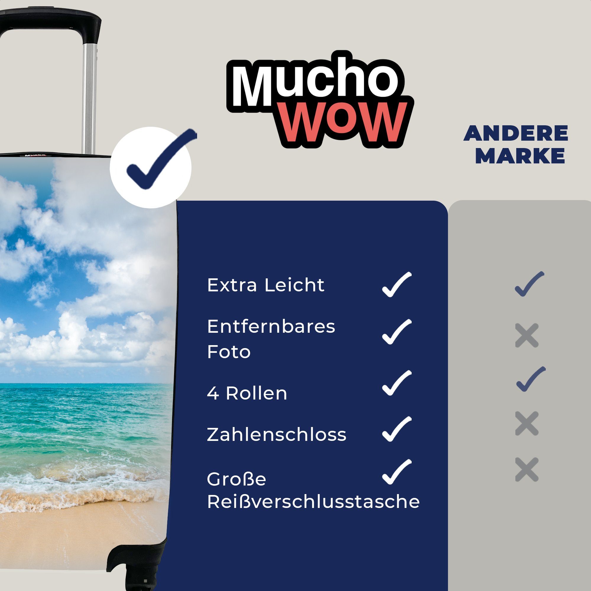 Sommer - Meer für Reisetasche MuchoWow 4 Handgepäck Reisen, Handgepäckkoffer - rollen, Ferien, Rollen, Strand - mit Reisekoffer Trolley,