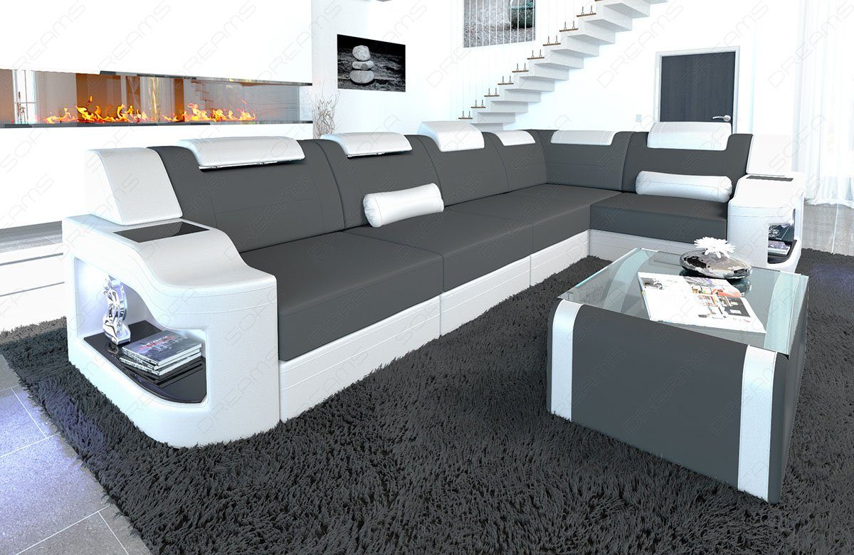 Form L Dreams Polsterstoff Padua M mit Sofa Stoff Couch Stoffsofa, Mikrofaser Sofa Ecksofa Bettfunktion Design wahlweise grau-weiß