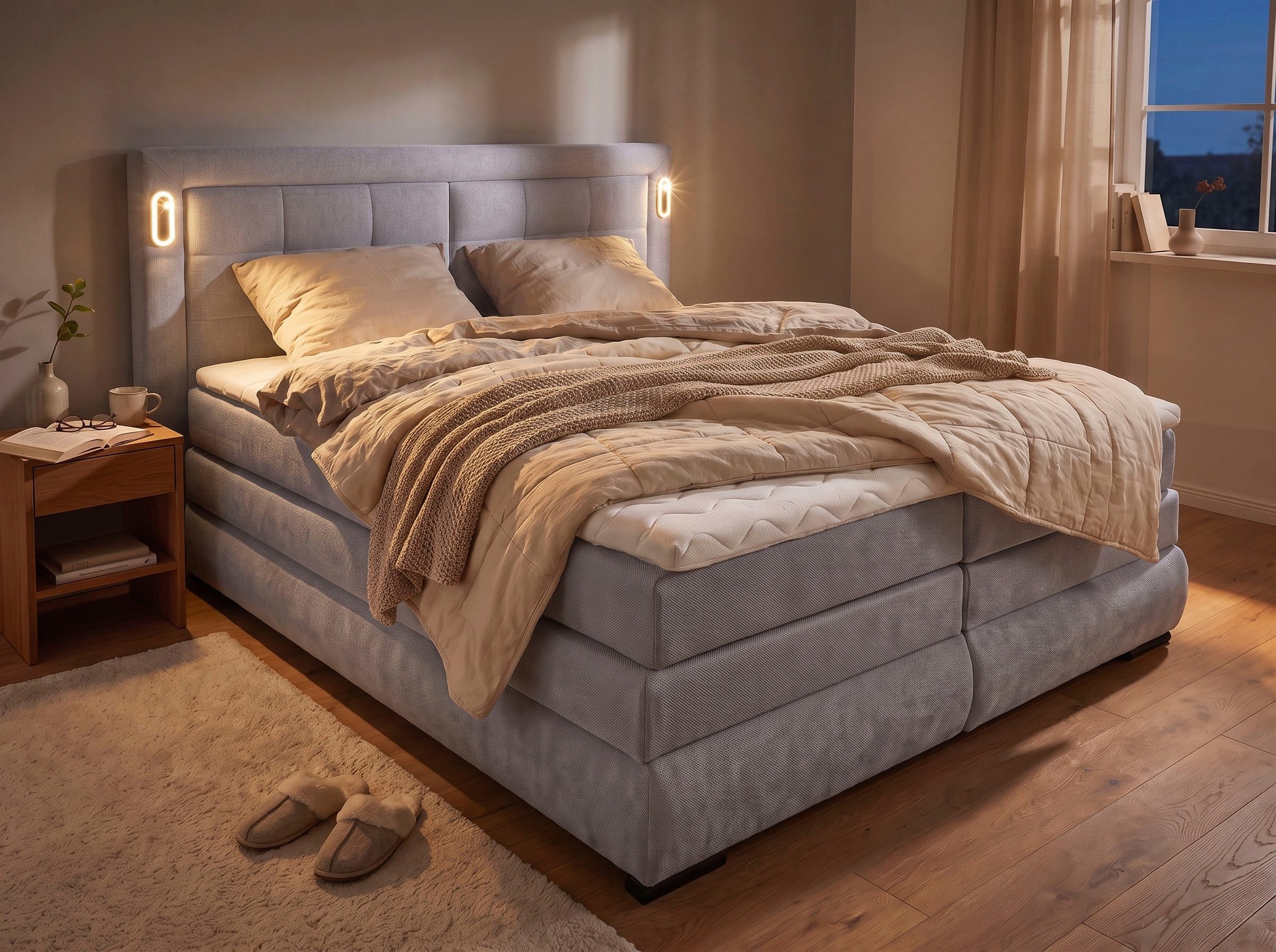 OTTO home Boxspringbett MIVVA mit Bettkasten, mit Taschenfederkernmatratze H3, H3/H4 mix, H4 (mit hochwertigem Strukturstoff, wahlweise mit LED-Leuchten), mit K – Bild 3 von 5