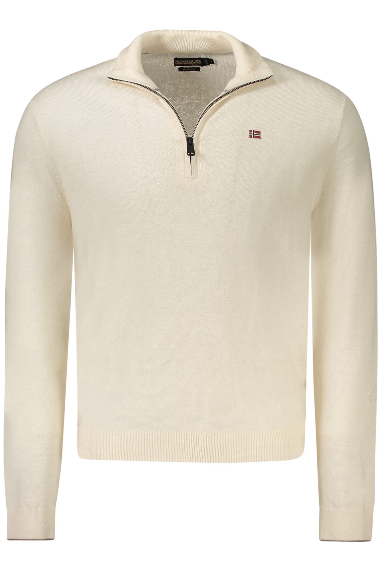 Napapijri Strickpullover Weißer Herren Langarmpullover mit Stickerei & halbem Reißverschluss