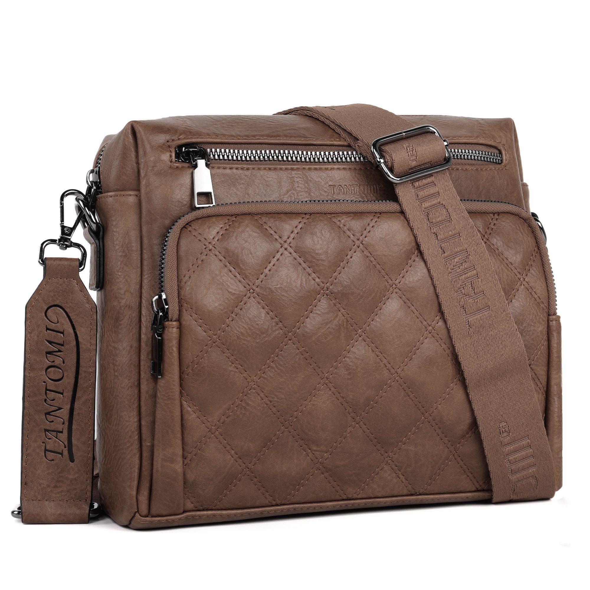 TANTOMI Umhängetasche Damen Schultertasche Mittelgroß, Crossbody Bag mit Mehreren Fächern, Damen Handtasche Leicht Henkeltasche Schultertasche