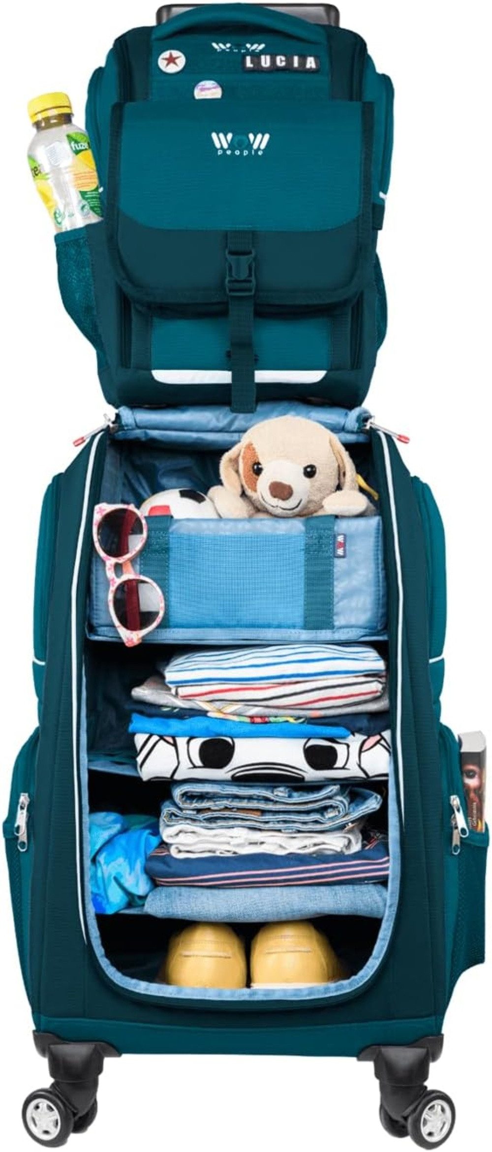 WOW people Kinderkoffer Schranktrolley Set 3-in-1, 4 Rollen, Schranktrolley, Rucksack & Kulturtasche - Reiseset für Kinder