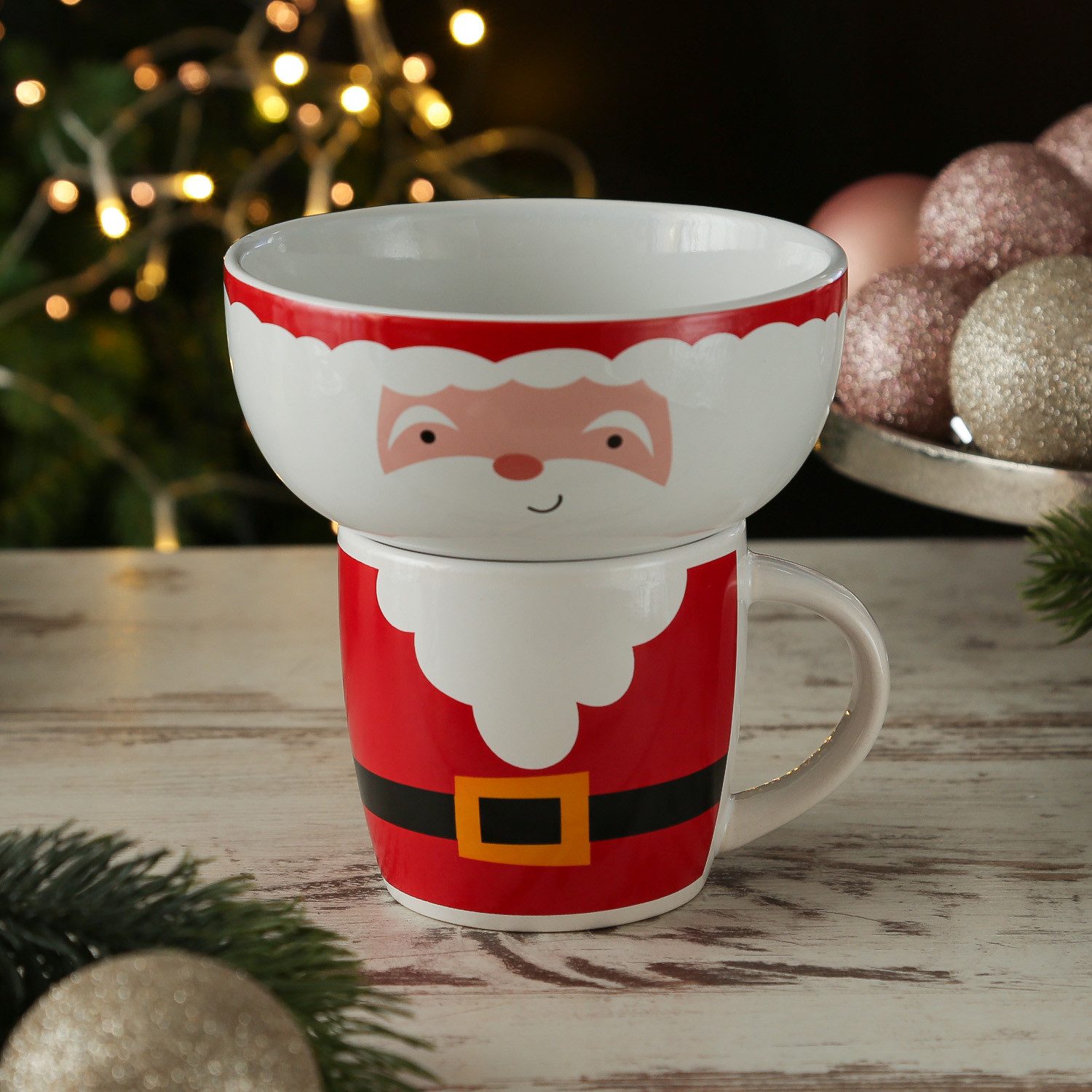 MARELIDA Frühstücks-Geschirrset Frühstücksset Weihnachtsmann Becher Müslischale Geschenkset (2-tlg)
