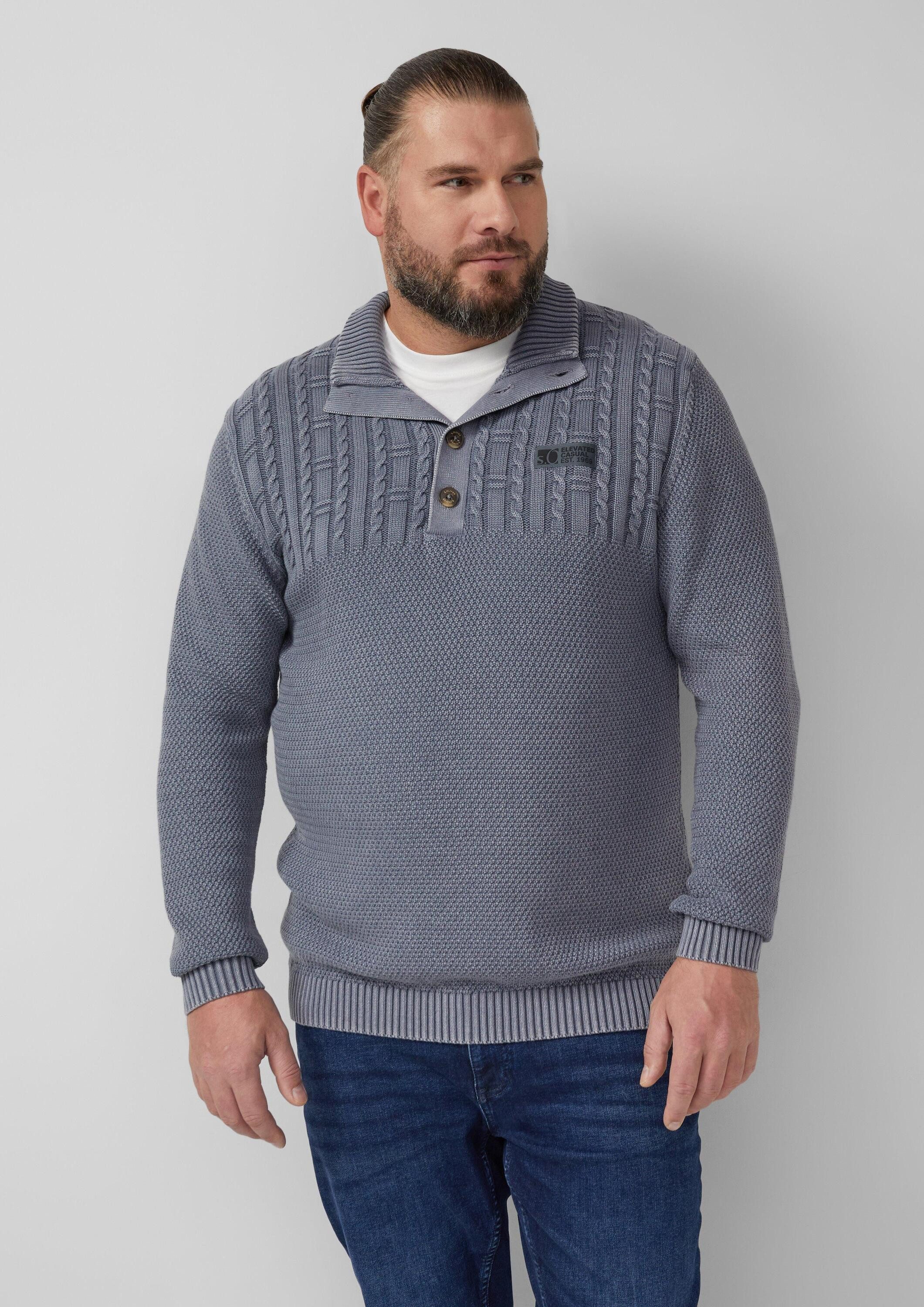 s.Oliver Longpullover Strickpullover Strukturmix-Troyer aus Baumwolle mit Garment Dye