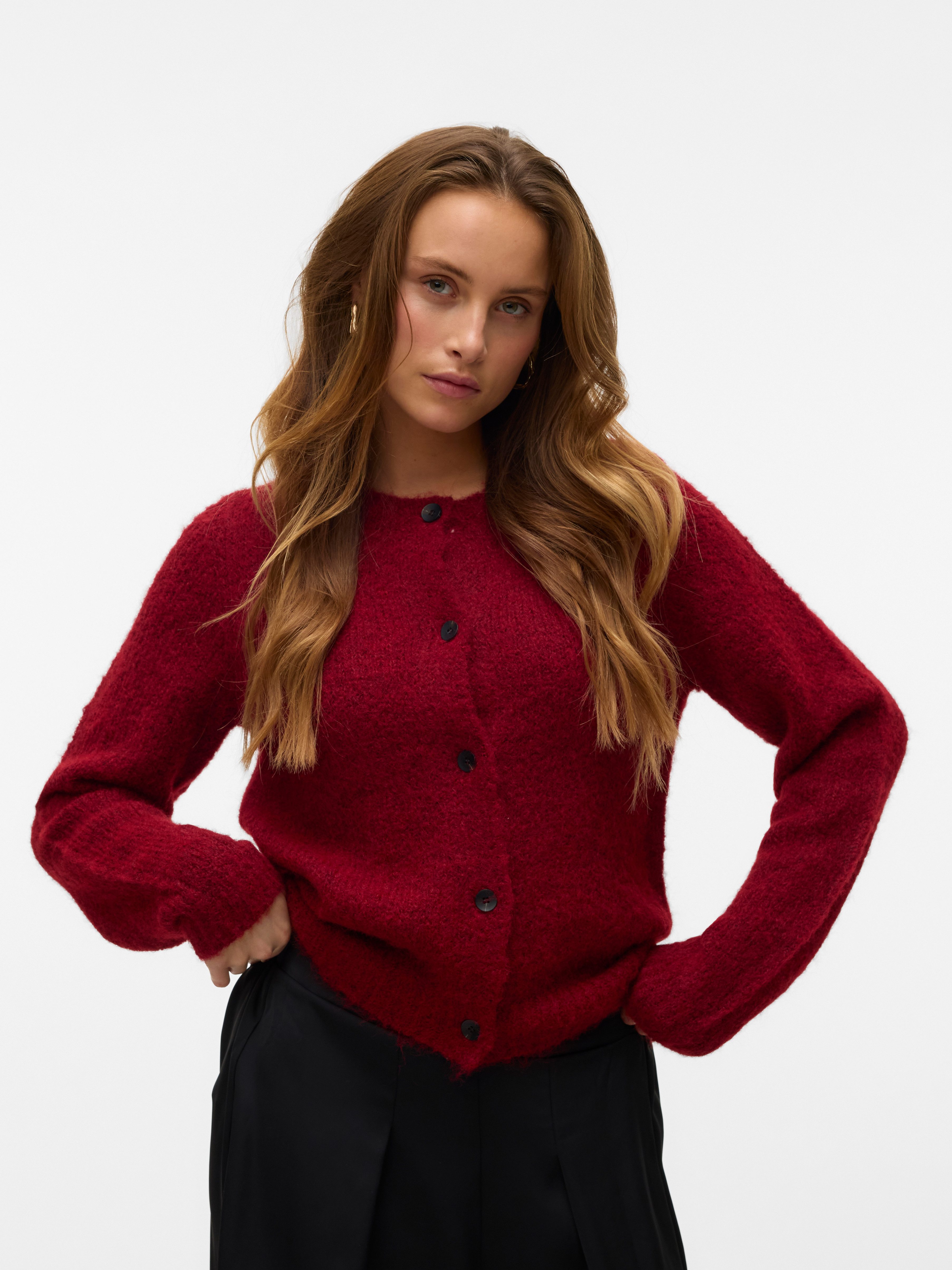 Vero Moda Strickjacke VMNOVAH LS O-NECK BUTTON CARDI GA NOOS Materialmix, regular fit