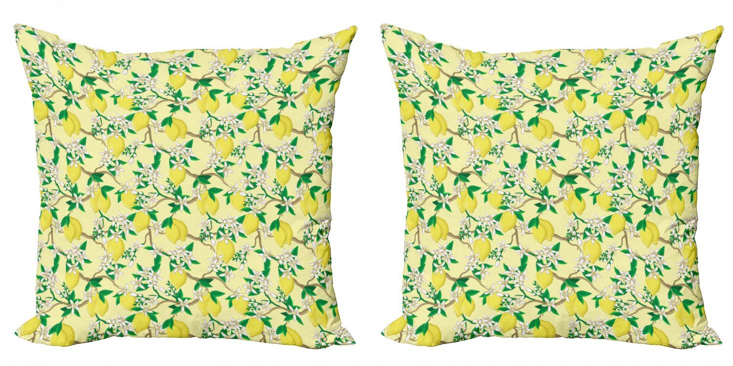 Kissenbezüge Modern Accent Doppelseitiger Digitaldruck, Abakuhaus (2 Stück), Zitronen Blooming Lemon Blumen