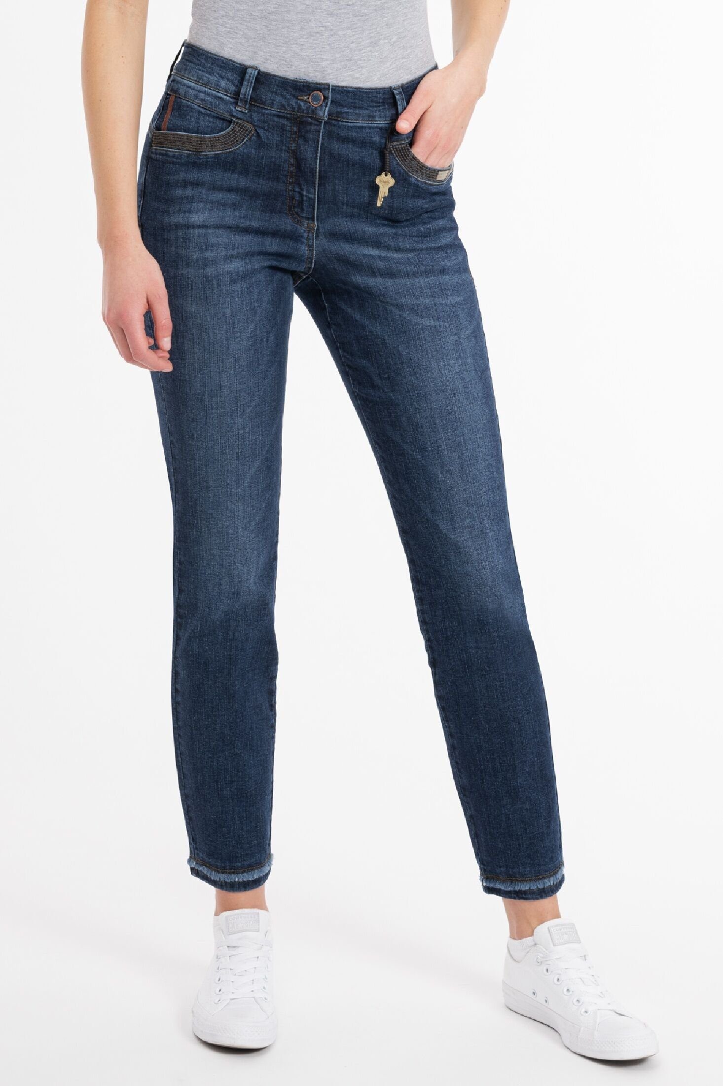 Recover Pants Slim-fit-Jeans ALEXA Kontrastfarbige Stickereien DENIM-BLUE
