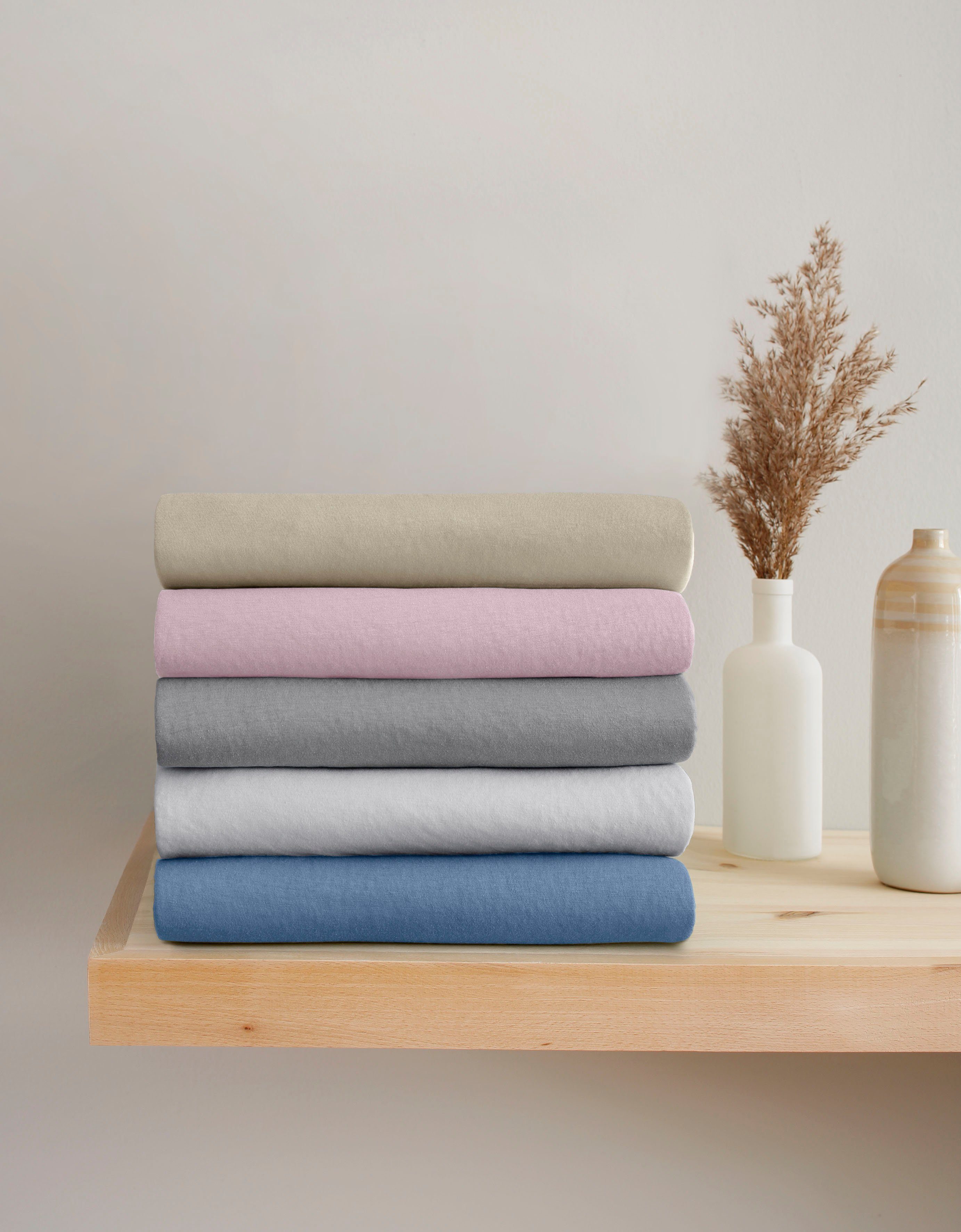 OTTO home Spannbettlaken MATILDA Jersey 160 g/m², 97% Bio-Baumwolle 3% Elasthan, Bettlaken, Jersey, Gummizug: rundum, (1 Stück), Bettlaken Bio-Baumwolle, für Matratzen bis 30cm Höhe, perfekter Sitz