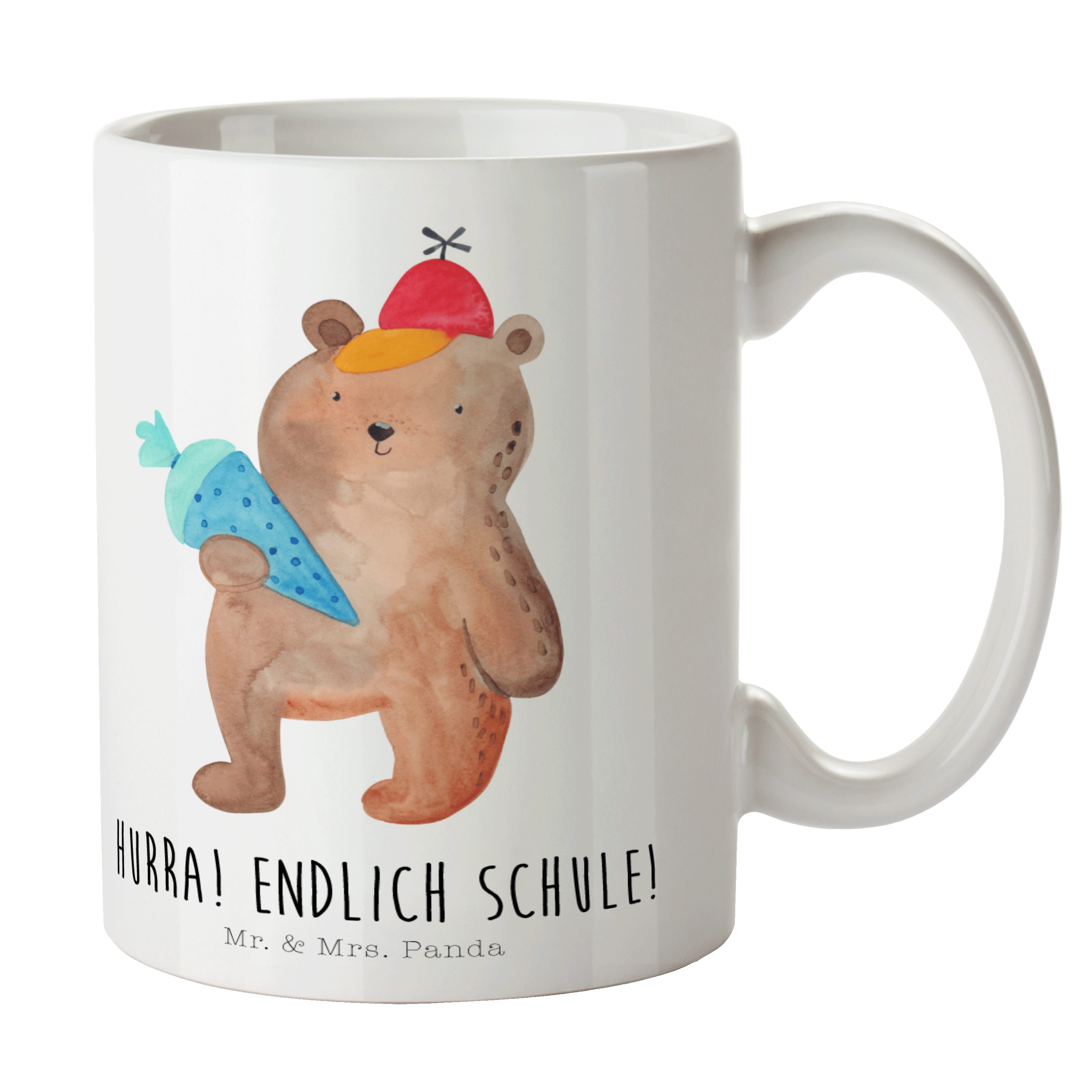 Mr. & Mrs. Panda Tasse Bär mit Schultüte - Weiß - Geschenk, Teddybär, Teebecher, Tasse Sprüc, Keramik