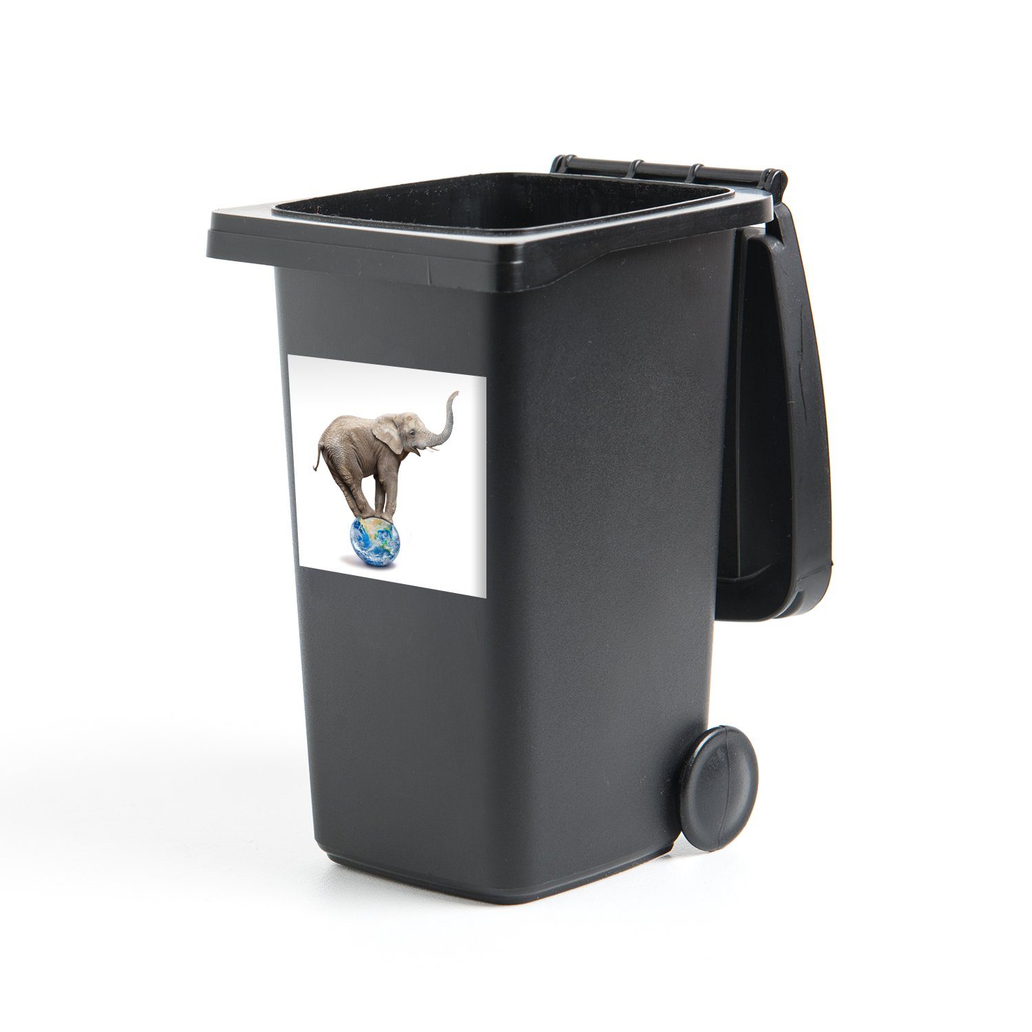 MuchoWow Wandsticker Elefant - Globus - Weiß (1 St), Mülleimer-aufkleber, Mülltonne, Sticker, Container, Abfalbehälter