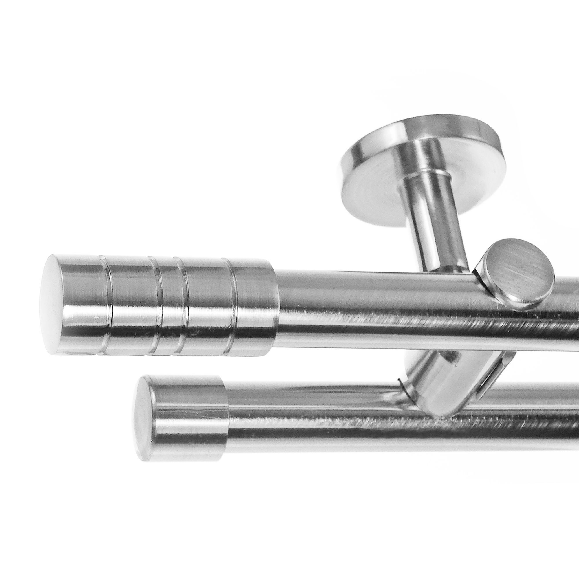 BASIT Gardinenstange Edelstahloptik 20mm mit Wandträgern 120 cm E34, Ø 20 mm, 2-läufig, verschraubt, Metall, D41 120 cm E34 Zylinder
