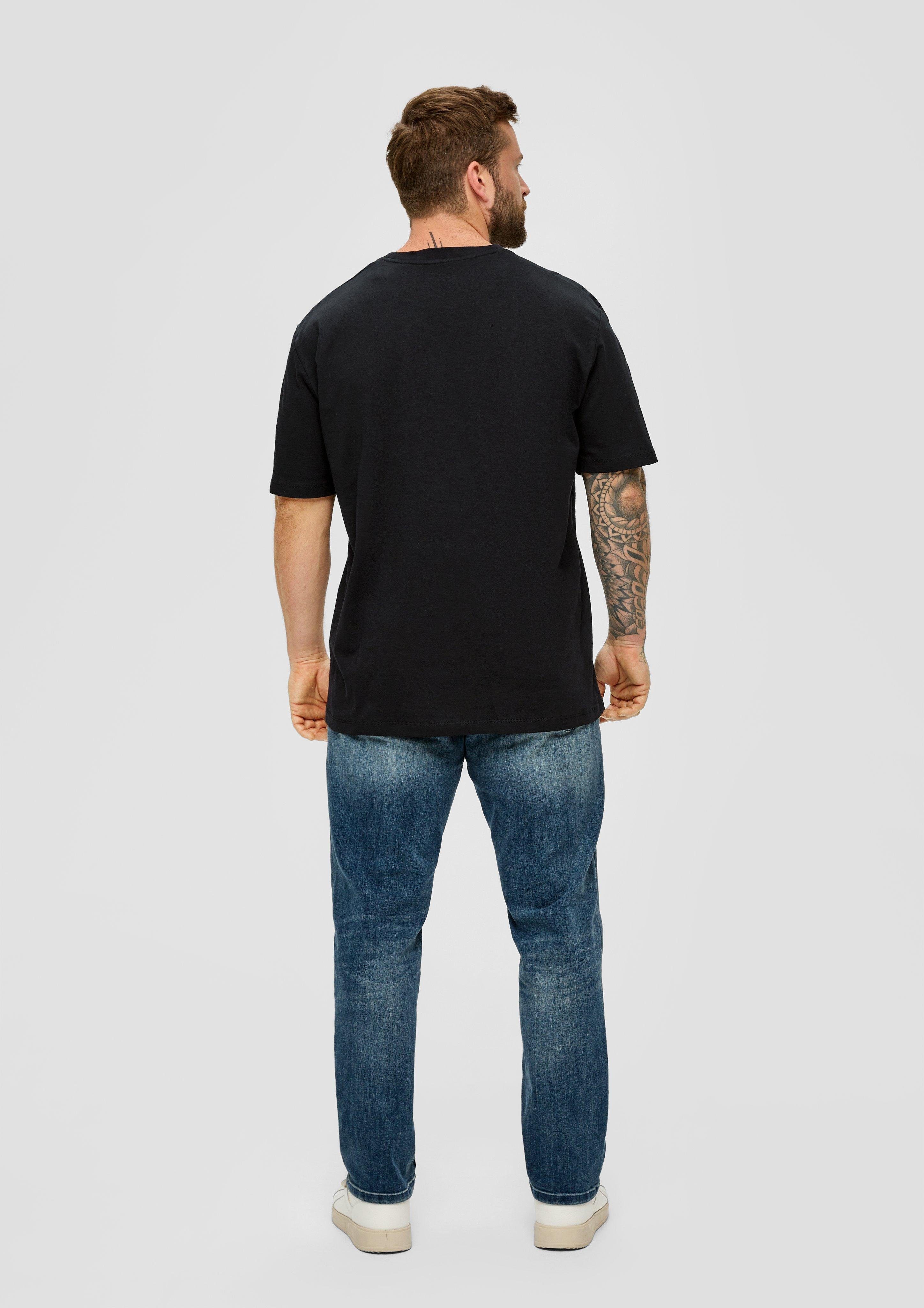 s.Oliver mit Flammgarnstruktur Baumwollshirt schwarz Kurzarmshirt