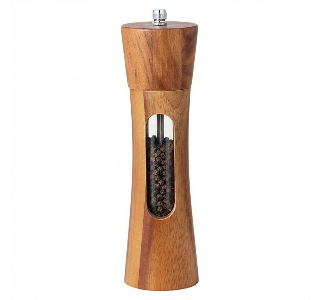 JASLIFE Salz-/Pfeffermühle Salz-/Pfeffermühle Akazienholz 18,7 cm manuell Keramikmahlwerk manuell, (1 Stück), Keramikmahlwerk, einstellbarer Mahlgrad, Holzgehäuse