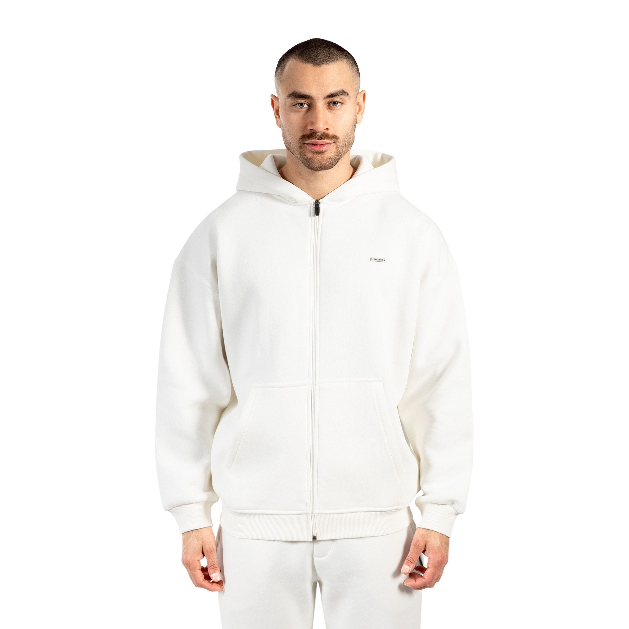 Smilodox Kapuzenstrickjacke Cedrik, Oversize Zip Hoodie, Kapuzenpullover mit Front-Zipper Langarm Kängurutasche Metallabel weiches Material Freizeit Alltag