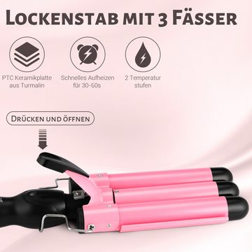 WILGOON Lockenstab 3 Fässer Lockenwickler, 25mm Welleneisen, für Lange/kurze Haare, Keramik-Beschichtung, Haar Styling Werkzeug mit Einstellbarer Temperatur