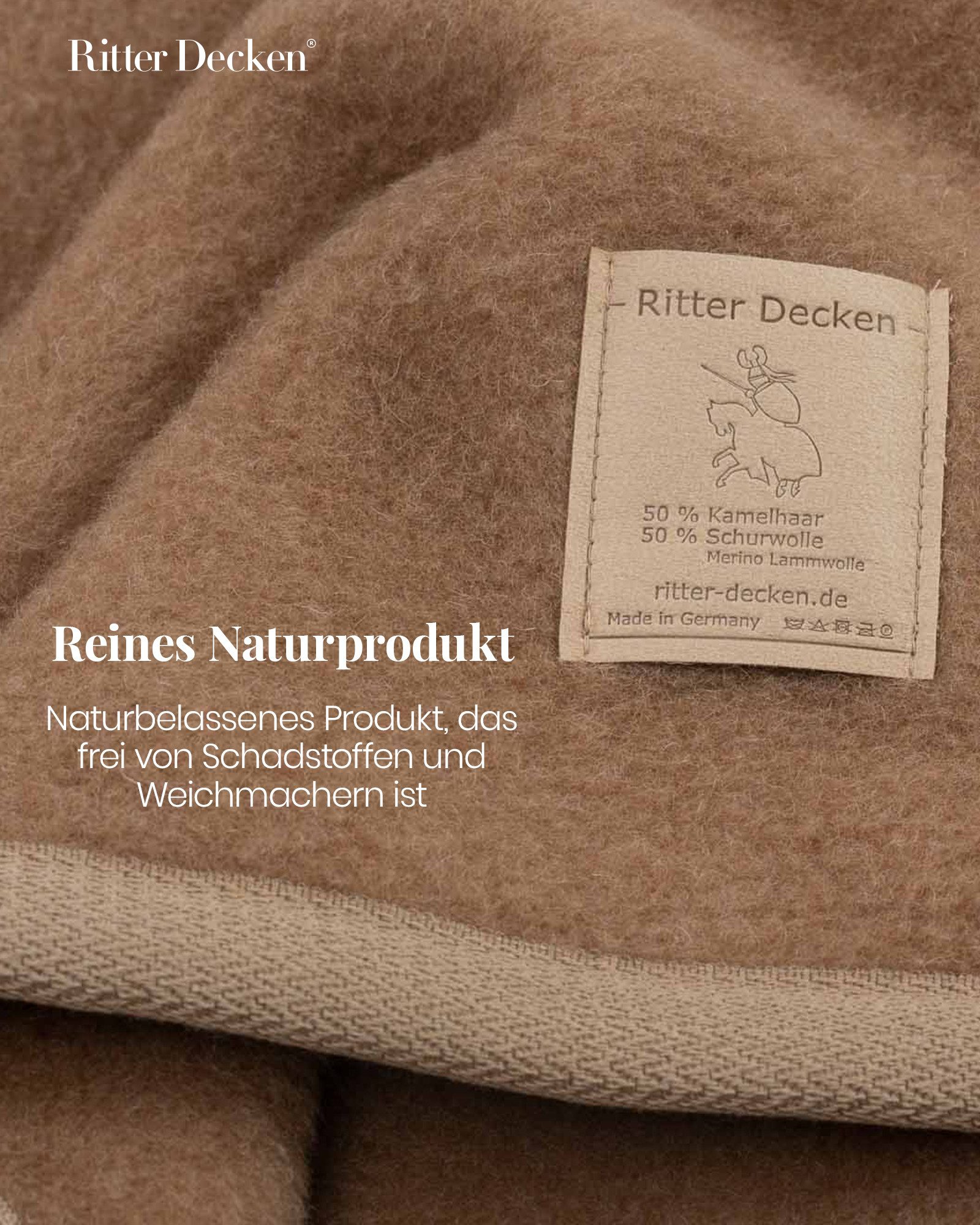 Wohndecke Extraweiche Wolldecke Mandarin aus einem feinen Kamelhaar-Merino Mix, Ritter Decken, Kamelhaardecke, 50% Kamelhaar, 50% Merino, weitere Größen & Farbe – Bild 5 von 5