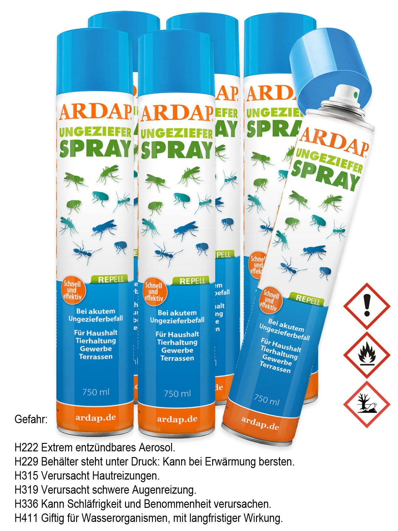 Ardap Insektenspray 6x ARDAP Repell Ungezieferspray 750 ml