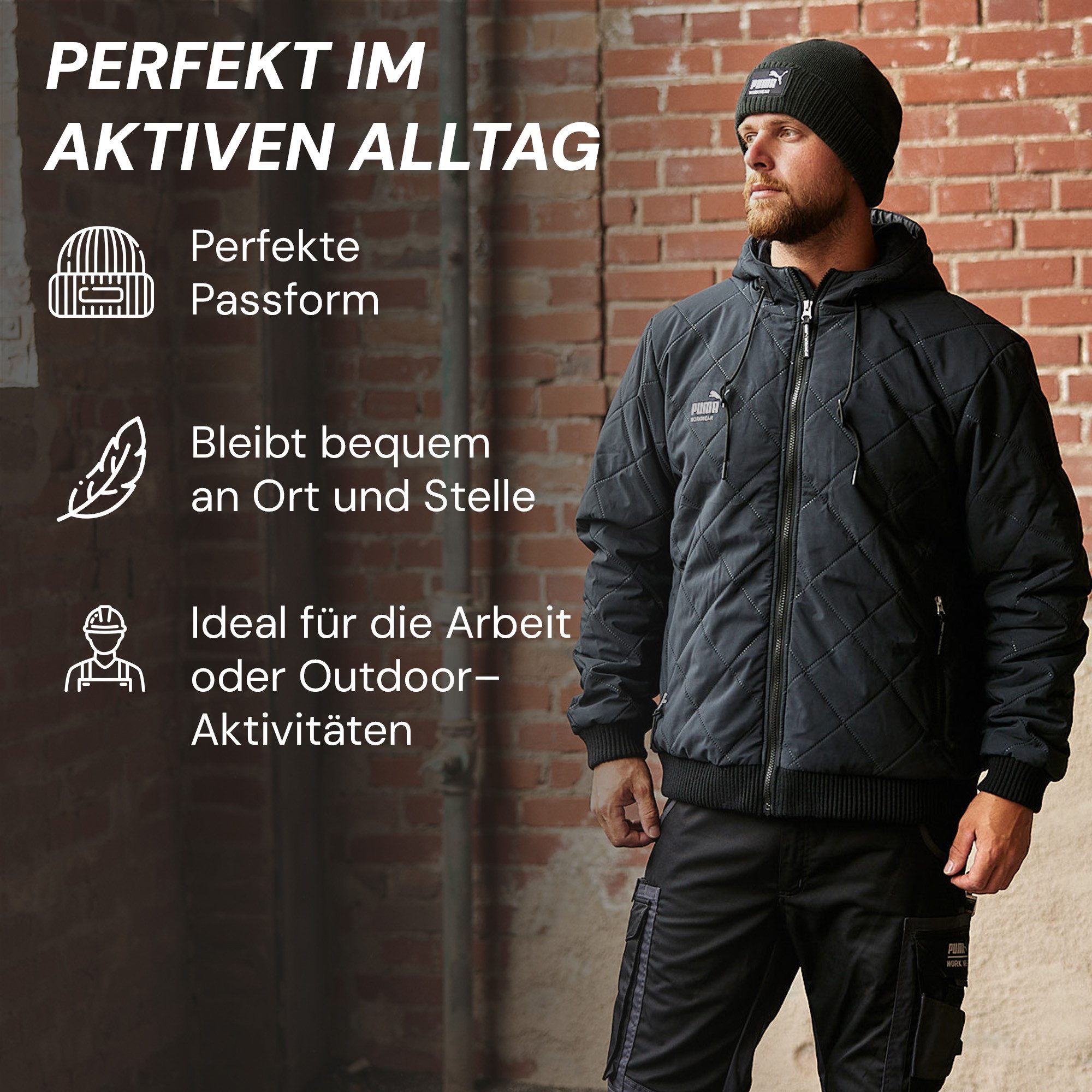 PUMA Workwear Beanie Mütze Herren Winter - Strickmütze mit Wärmepolsterung für die Ohren Atmungsaktive & Elastische Wintermütze Perfekt für Outdoor Aktivitäten – Bild 4 von 5
