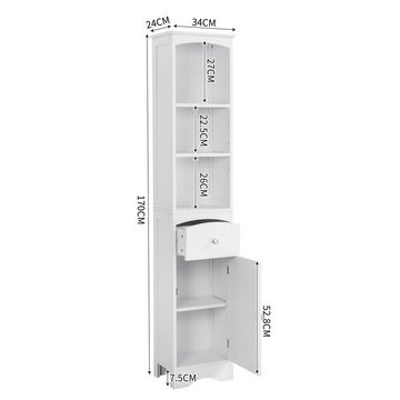 IDEASY Hochschrank Hochschrank für Badezimmer mit Schubladen, 34 x 24 x 170 cm, (verstellbare Einlegeböden, offene Fächer, für Badezimmer) Wohnzimmer und Schlafzimmer