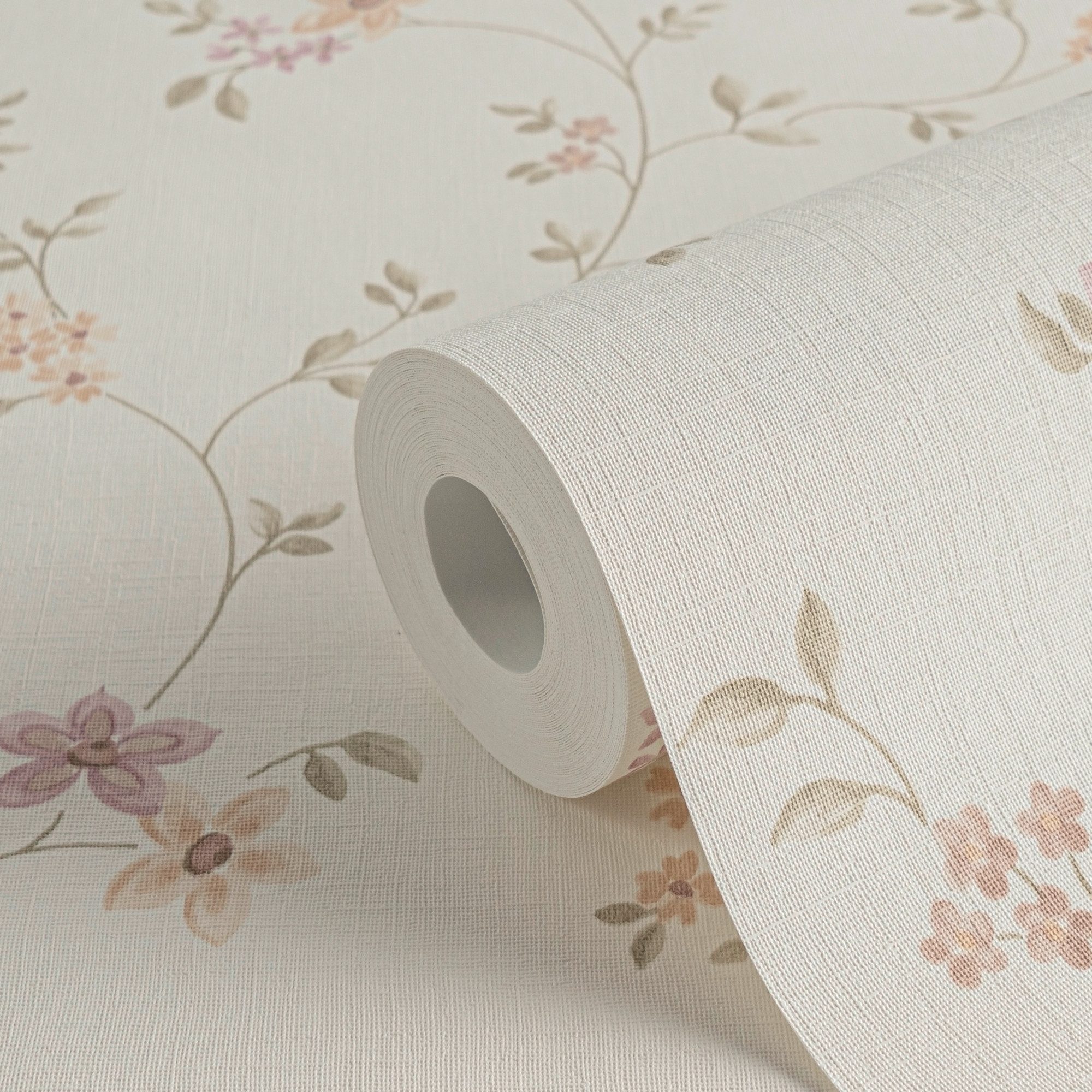 A.S. Création Vliestapete Maison Charme Vliestapete Blümchen-Muster florale Tapete Creme, strukturiert, Strukturmuster, (1 St), Mustertapete floral in Blumen-Optik Weiß Grün Schlafzimmer Küche