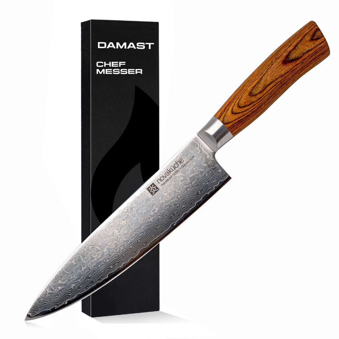 LIVINA HOME Damastmesser Profi Chefmesser mit scharfer 20 cm Klinge aus 67 Lagen, Damaststahl, Damast Messer Japanischer Art, Geschenkbox, Oster Deal Sale!