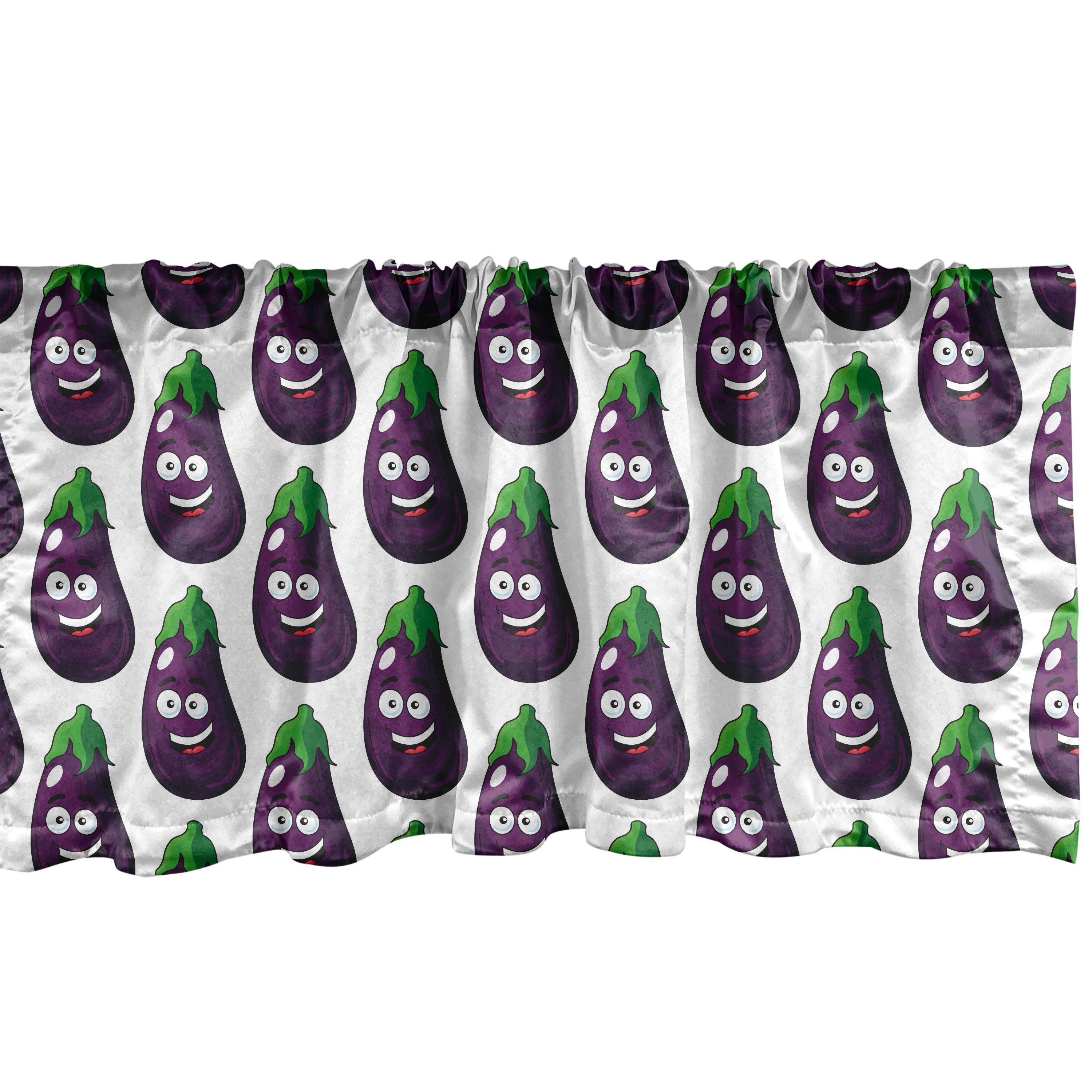 Scheibengardine Vorhang Volant für Küche Schlafzimmer Dekor mit Stangentasche, Abakuhaus, Microfaser, Landwirtschaft Eggplants Smiling Faces Kunst