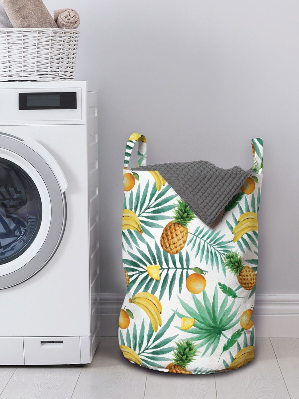 Wäschesäckchen Wäschekorb für Aquarell Kordelzugverschluss Waschsalons, Abakuhaus Griffen Exotische Früchte mit Blätter
