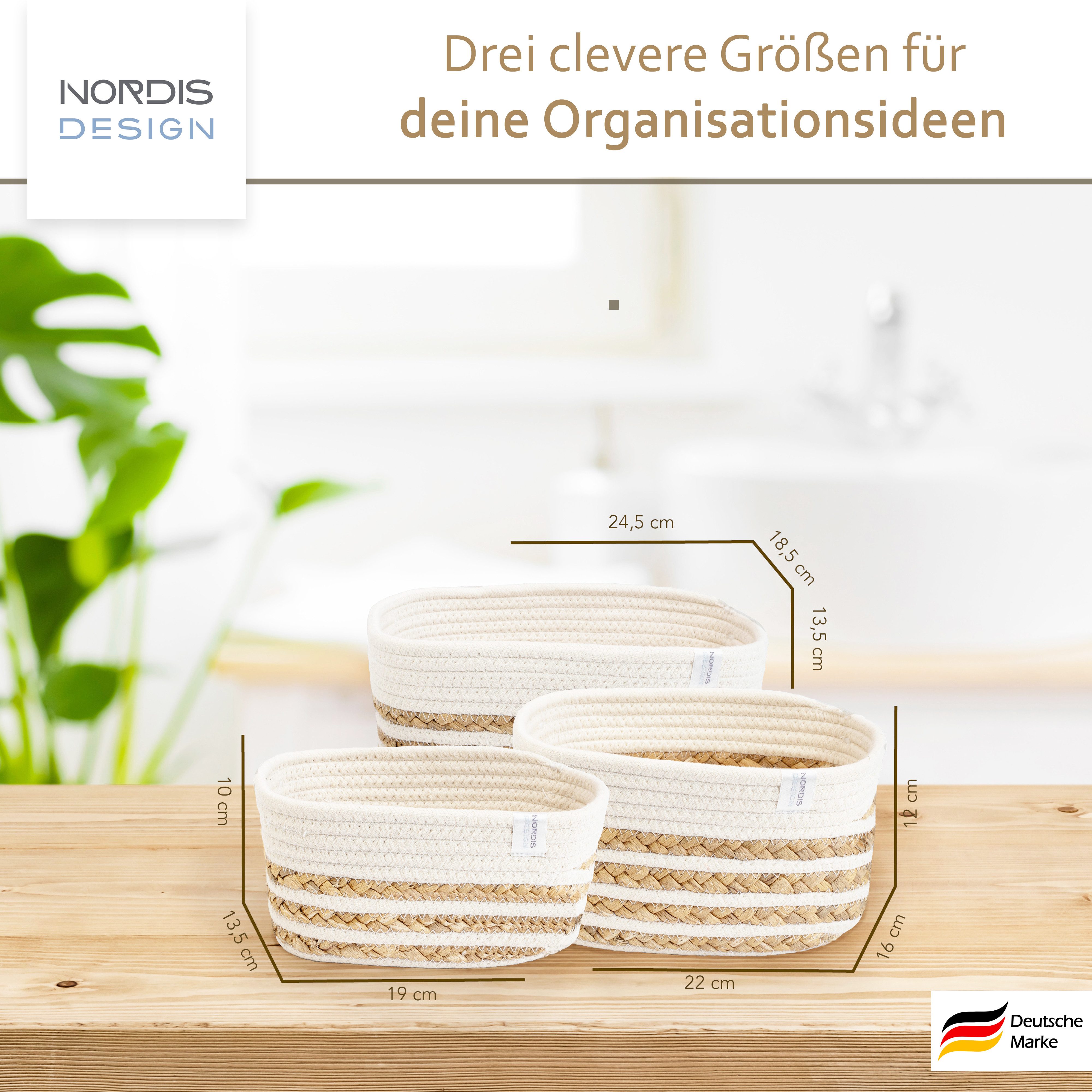 NORDIS DESIGN Aufbewahrungskorb Set "Alea" aus natürlicher Baumwolle und Wa günstig online kaufen