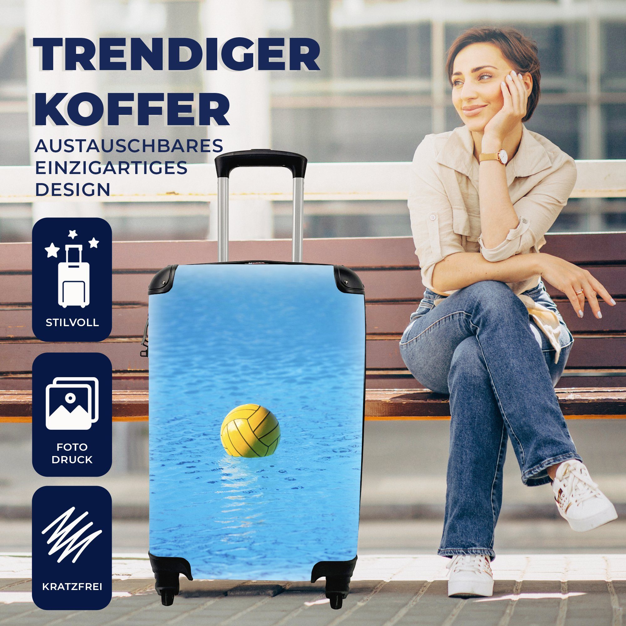Handgepäck Trolley, MuchoWow Reisetasche Wasserball im Wasser, rollen, Rollen, für 4 Ferien, Handgepäckkoffer mit Reisekoffer