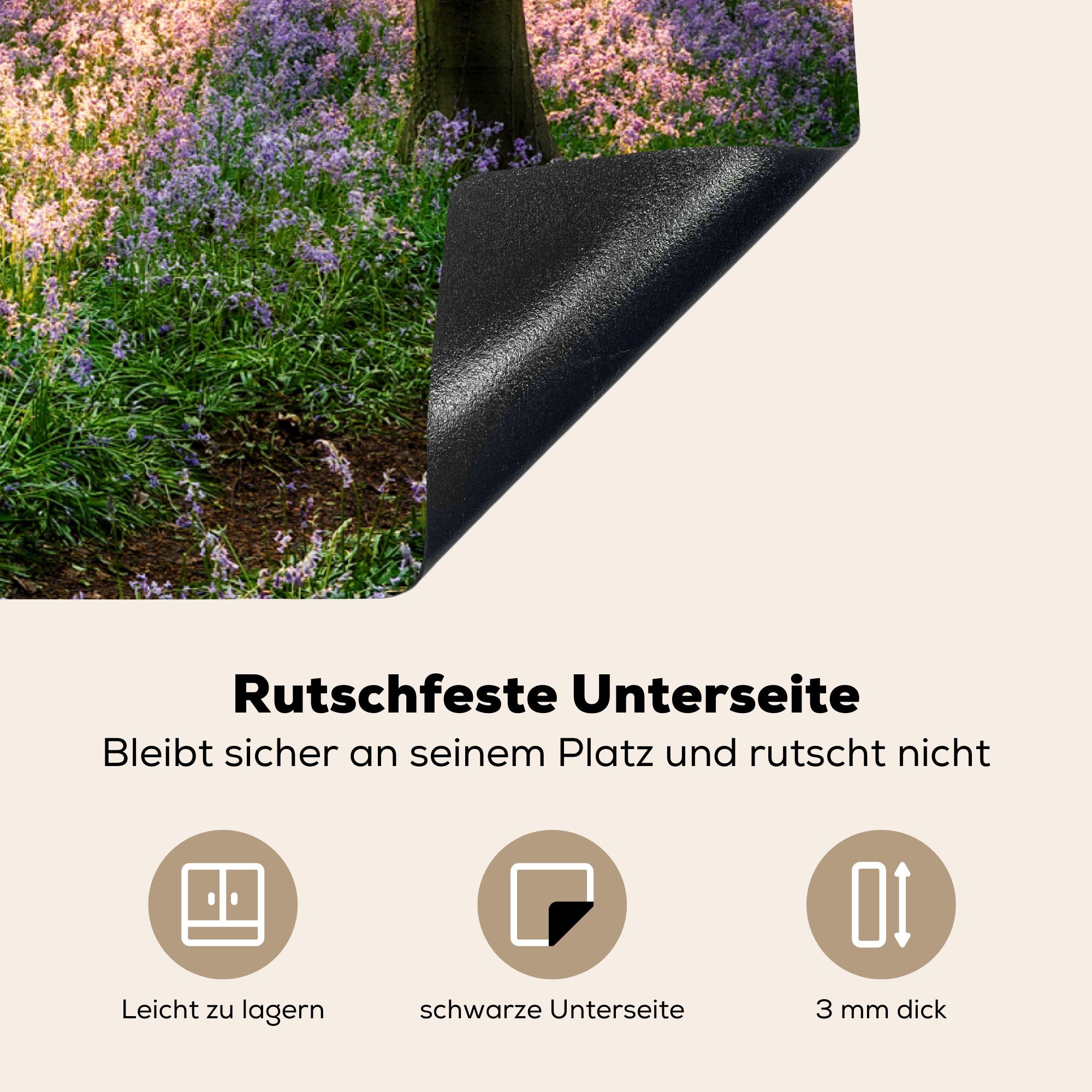 Ceranfeldabdeckung, - Blumen Natur, (1 küche MuchoWow - - Wald - für cm, tlg), Herdblende-/Abdeckplatte Sonne Arbeitsplatte - Lila Lavendel Vinyl, 81x52