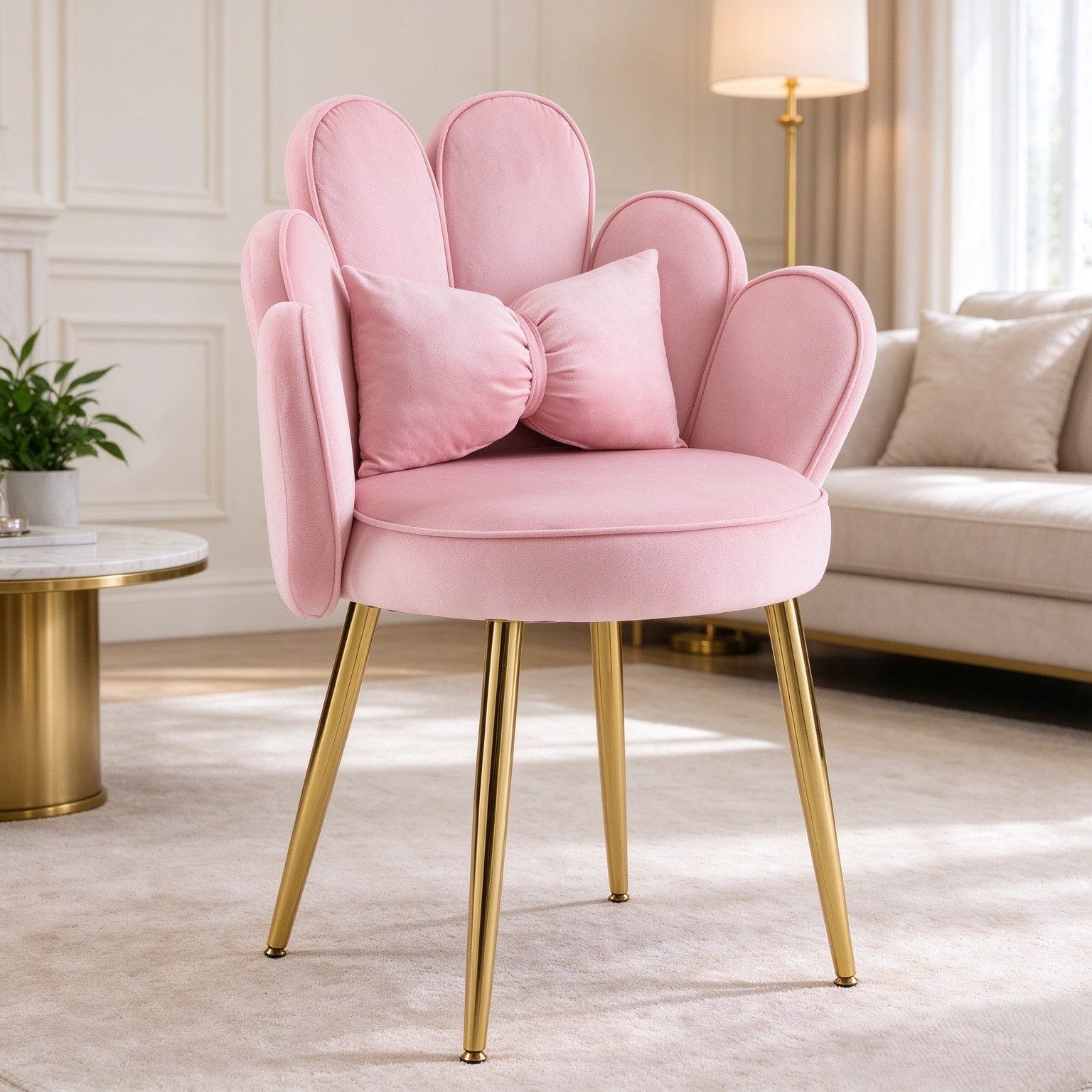 Karlhome Polsterstuhl Relaxsessel mit elegantem Blütenblatt-Design, Schminktischstuhl (1 St), Ergonomischer Loungesessel mit Schleifenkissen