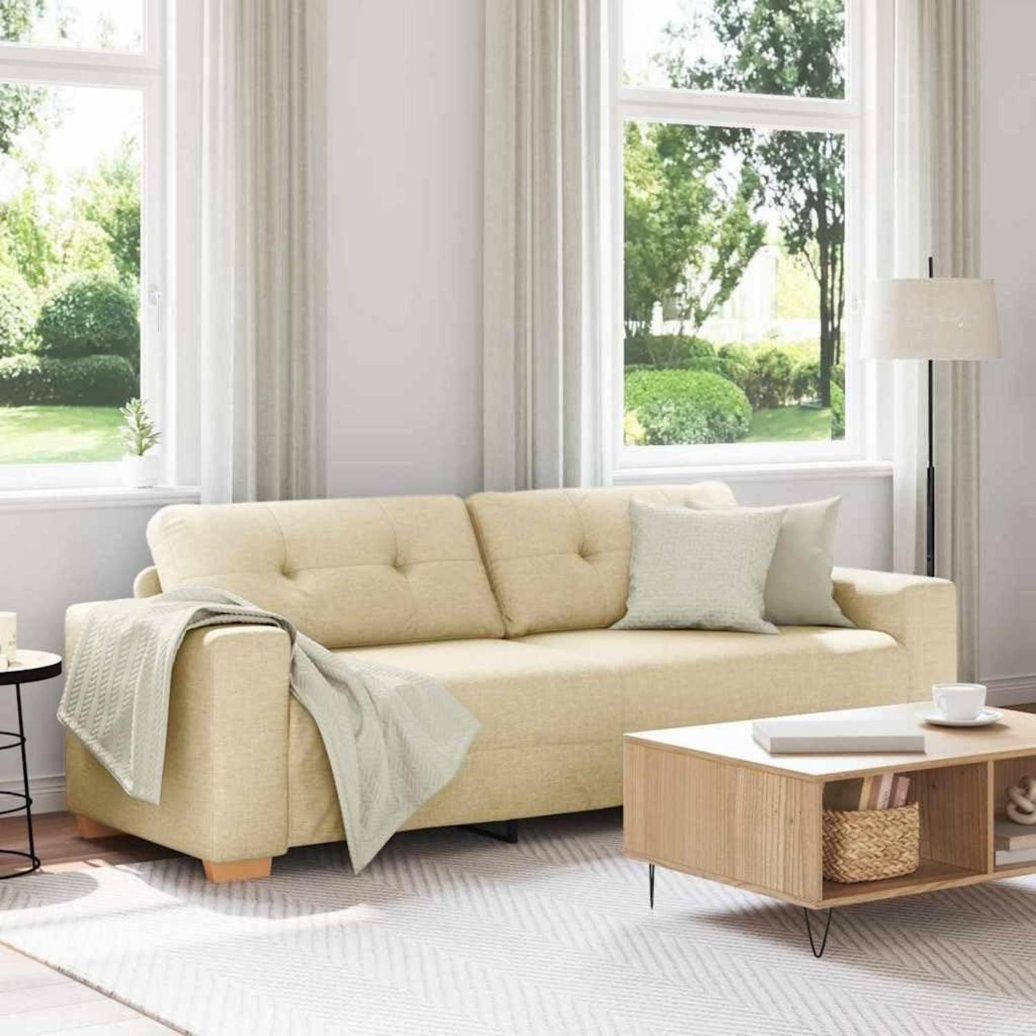 LuxusKollektion Sofa Sofa Couches Wohnzimmer Stoff Creme 180 cm