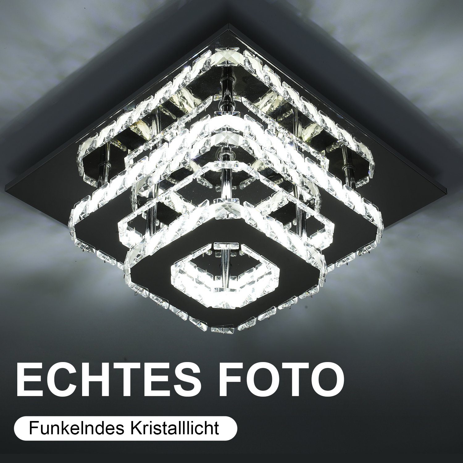 LETGOSPT LED Deckenleuchte Edelstahl Doppelschicht Kristalllampe günstig online kaufen