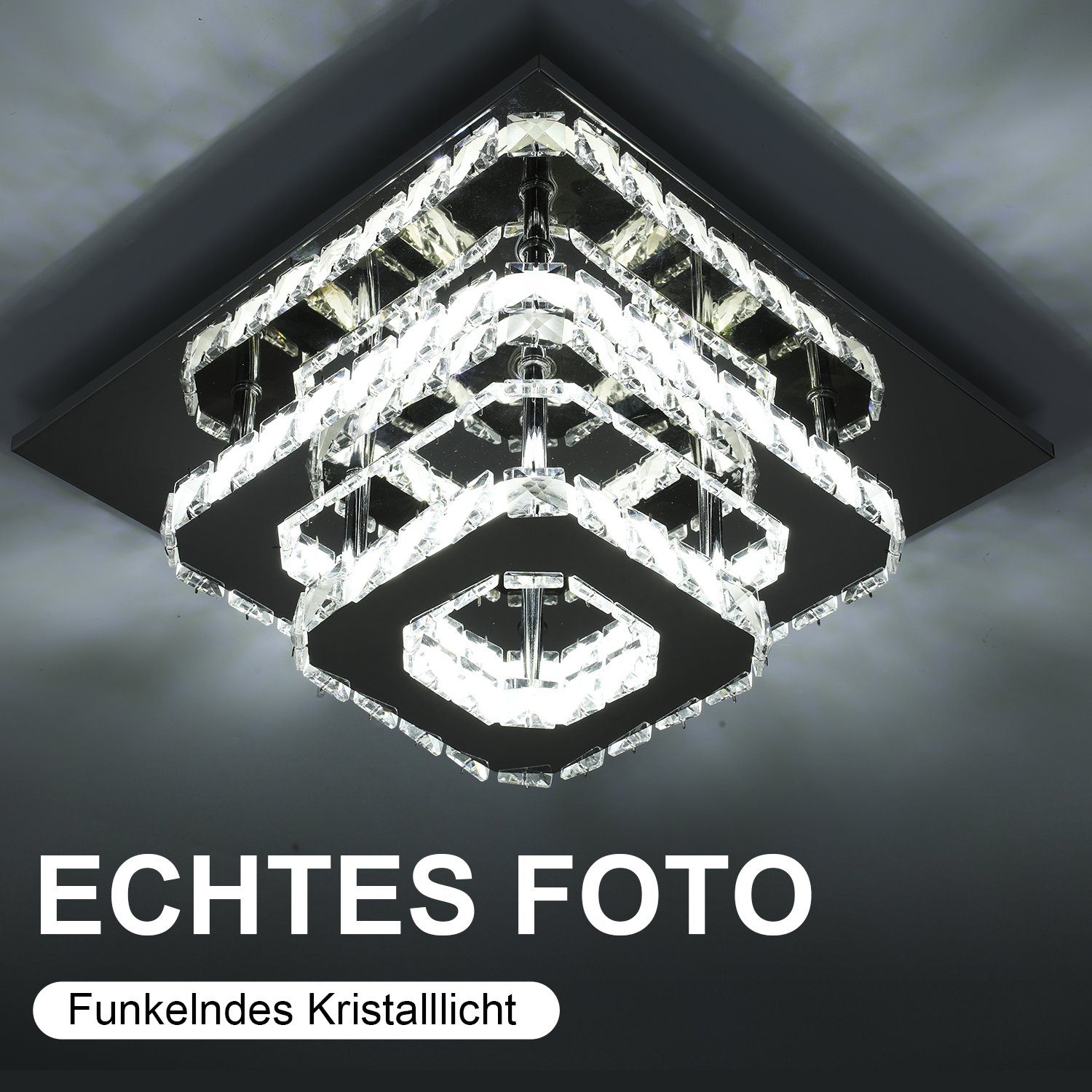 fest Unterputzleuchte, LETGOSPT integriert, LED Deckenleuchte Deckenlampen, Edelstahl Crystal 30x30x13cm Deckenleuchte, Kristalllampe K9 Warmweiß, LED Deckenleuchte 36W Kaltweiß, Glanz Quadratische Moderne