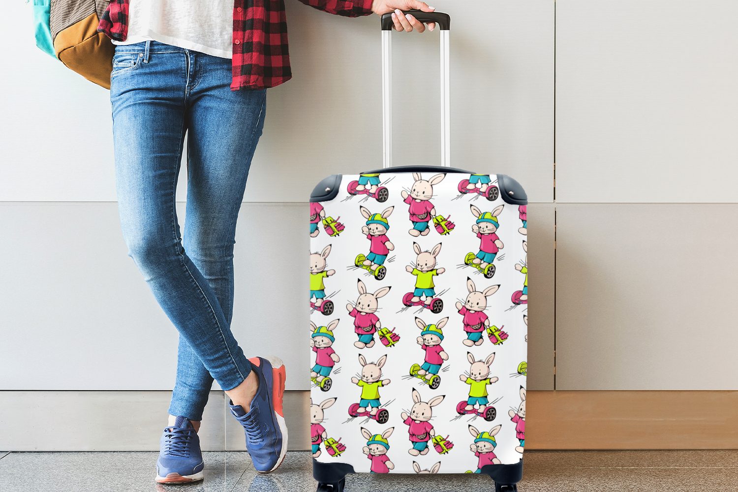 Reisekoffer Reisetasche - Handgepäck Rollen, 4 Handgepäckkoffer - - Tiere Schule Trolley, rollen, Muster, Kaninchen Ferien, mit MuchoWow für Kinder -