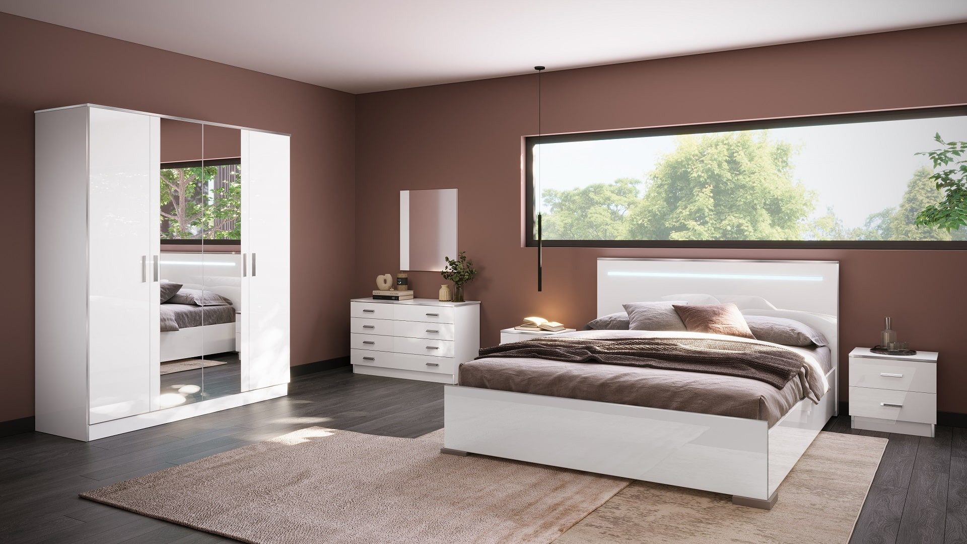 Interdesign24 Schlafzimmer-Set Noemi, (6-Teilig, in Weiß/Silber Hochglanz), Made in Italy