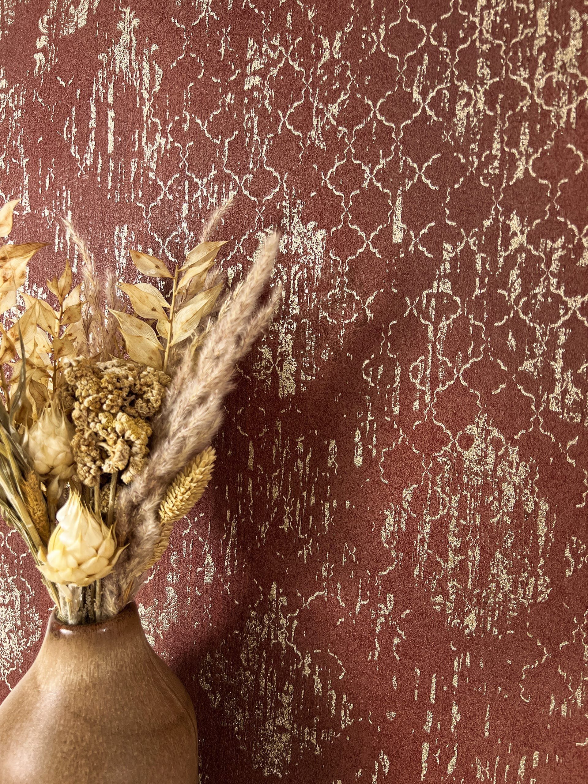 Newroom Vliestapete, Rot Tapete Vintage Ornamente - Glanztapete Mustertapet günstig online kaufen