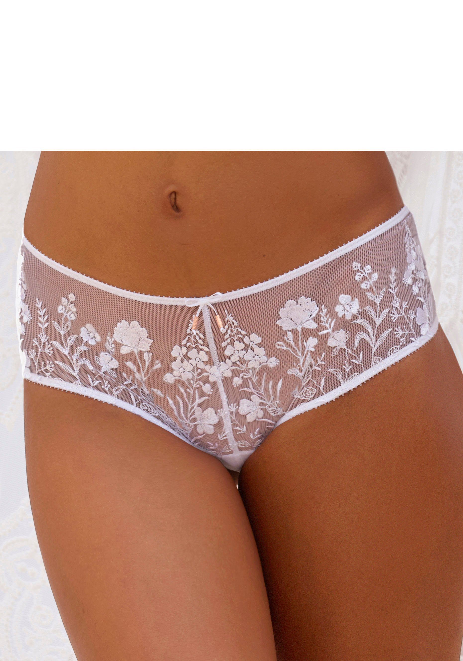 LASCANA Stringpanty Maria mit bunten Blumen aus Stickereispitze