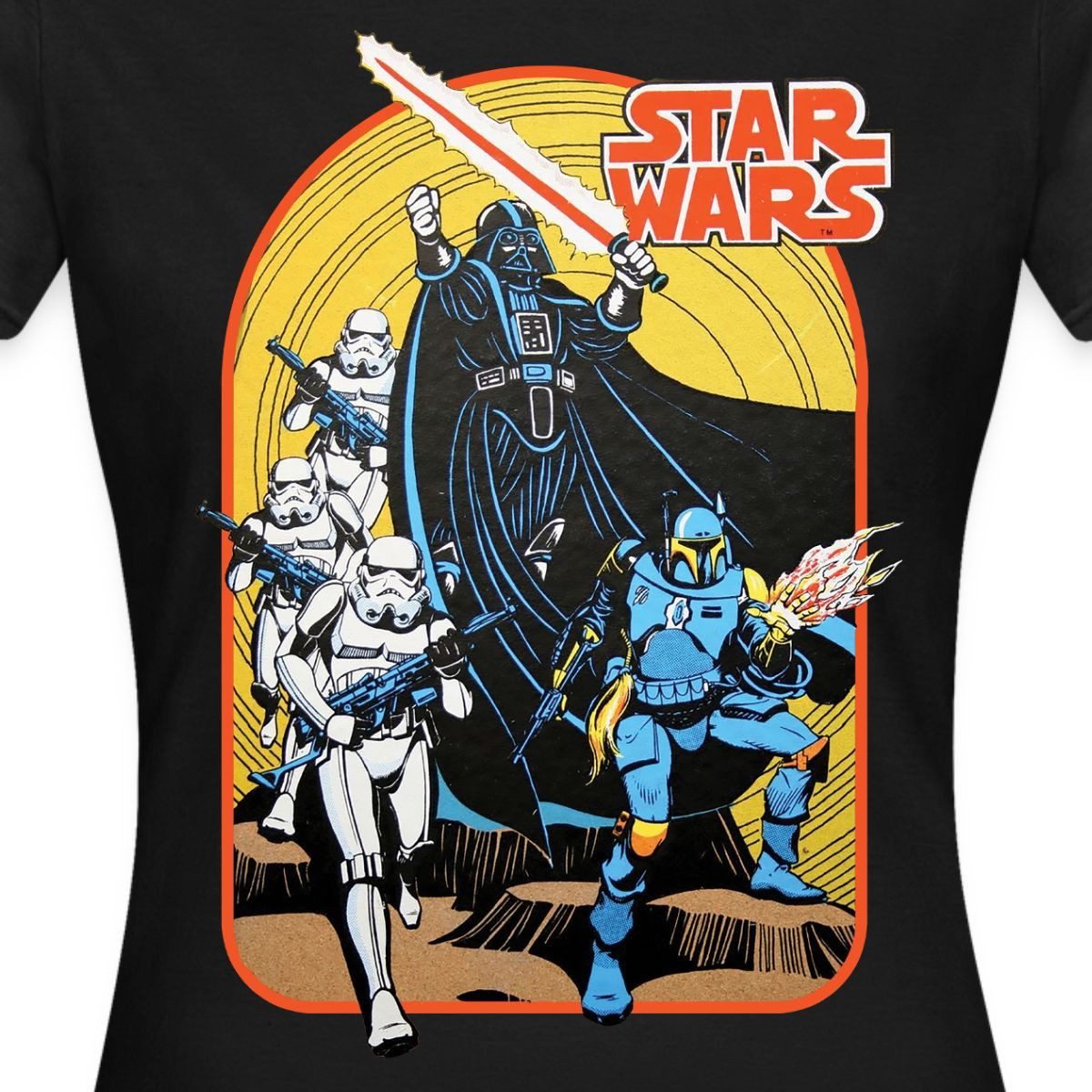 Spreadshirt T-Shirt Star Wars Retro Darth Vader Und Stormtrooper Frauen T-Shirt (1-tlg) Slim Fit, fällt klein aus