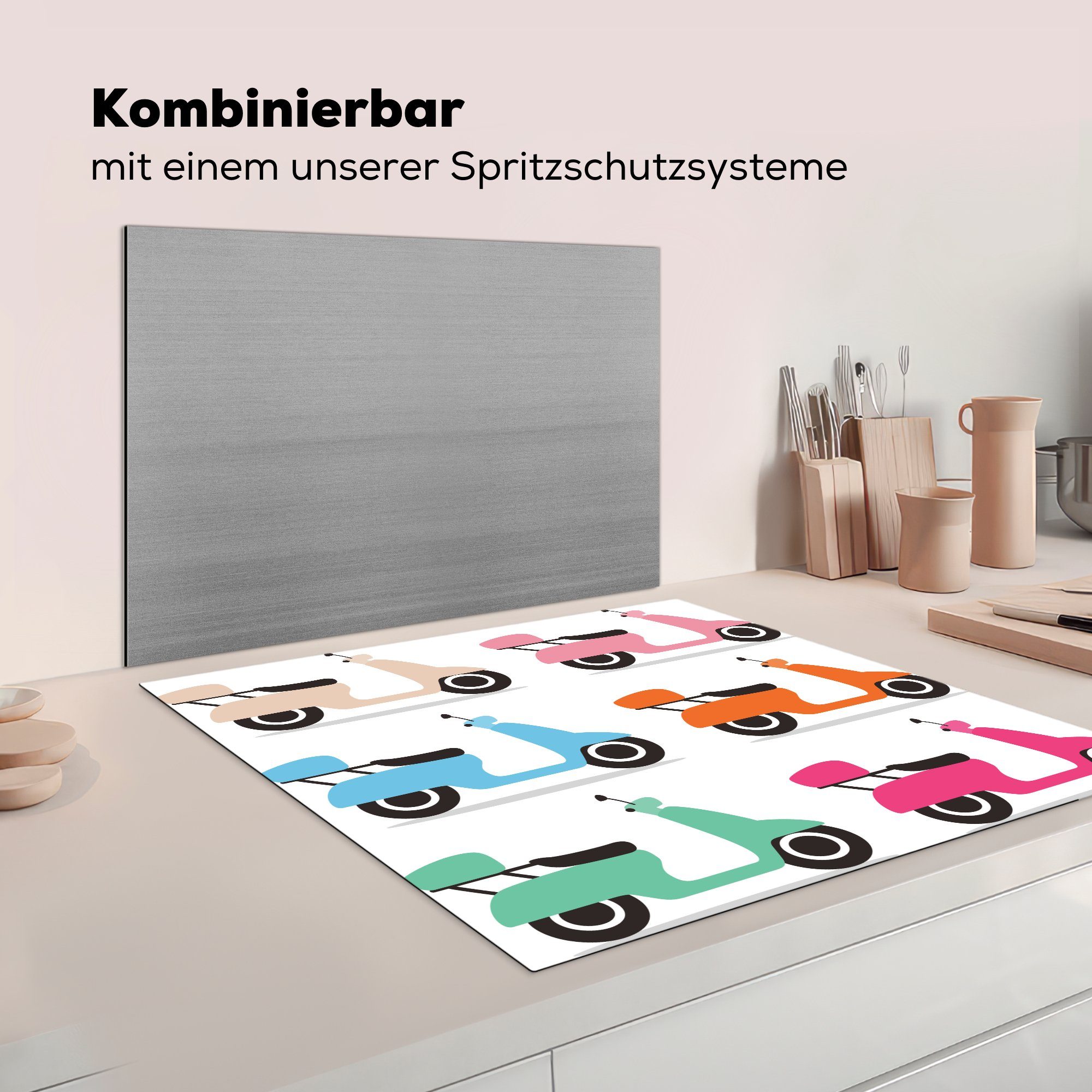 78x78 MuchoWow Vinyl, Farben, cm, von in Ceranfeldabdeckung, küche Motorrollern Herdblende-/Abdeckplatte für (1 Arbeitsplatte tlg), Illustrationen verschiedenen