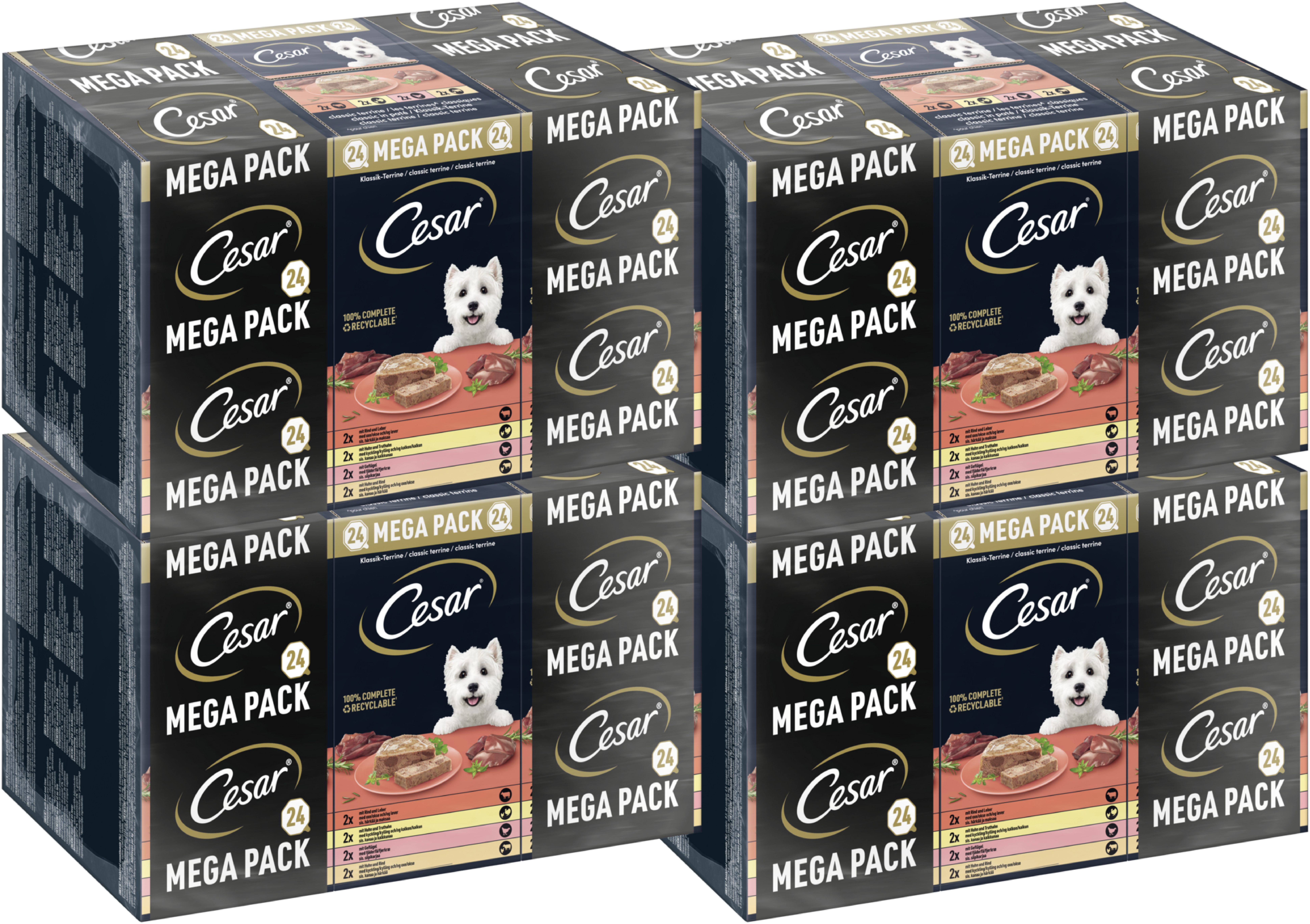 Cesar CESAR® Schale Multipack Klassik-Terrine 4 Varietäten Mix 4 x 24 x 150g, Nassfutter für: Hunde