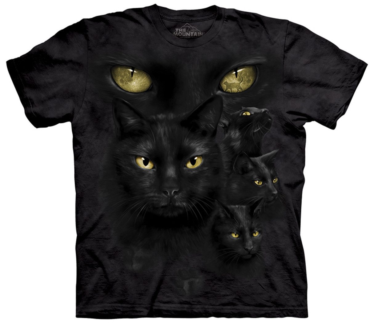 The Mountain Print-Shirt Schwarze Katze Mond Augen