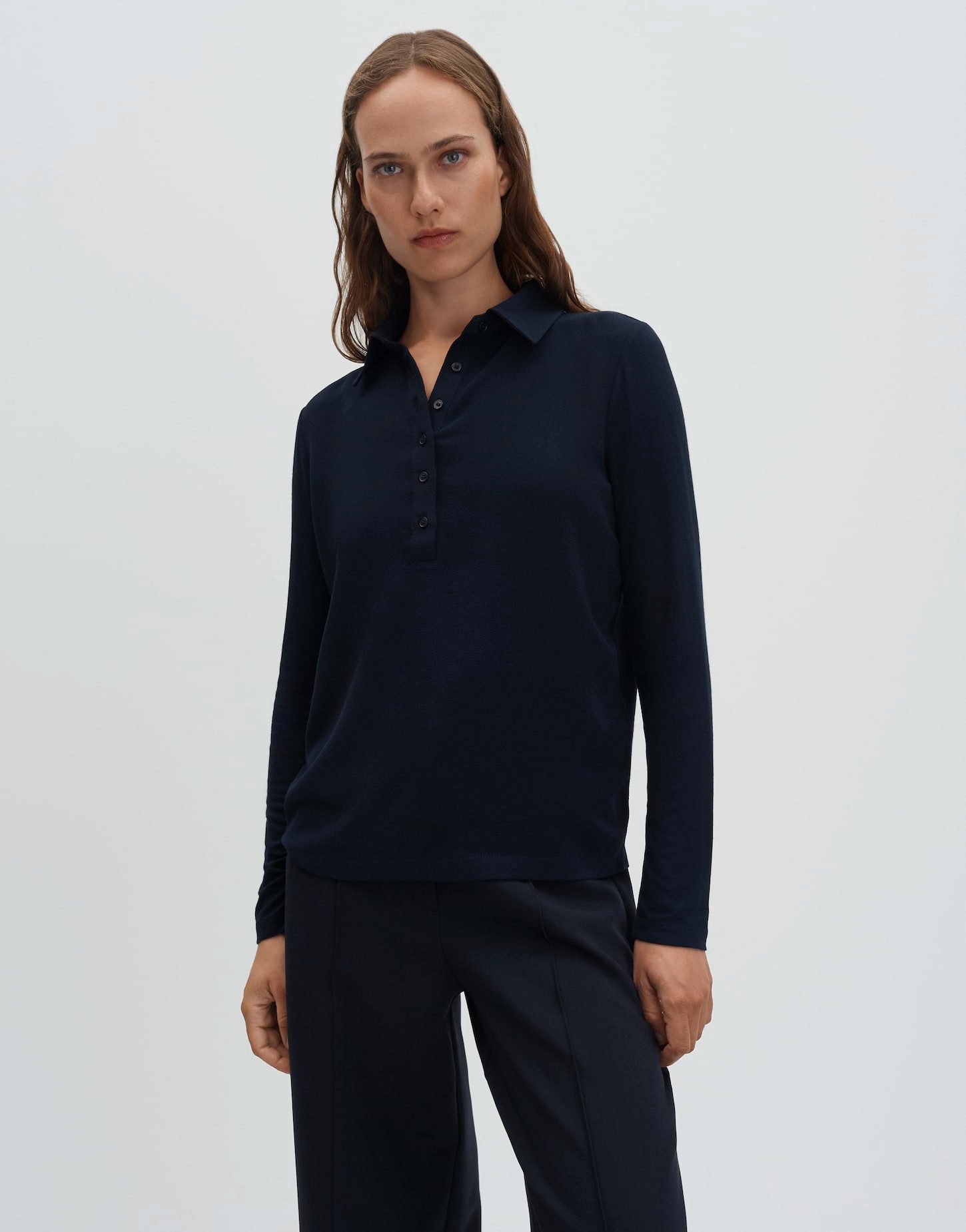 Langarm-Poloshirt KERTINE Slim im Materialmix