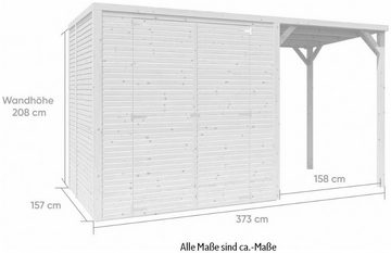 KONIFERA Gartenhaus Beno 2 PLUS Fineline Flachdach, BxT: 373x170 cm, mit Anbaudach