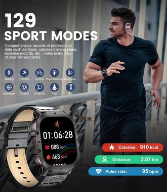 FoxBox Smartwatch (1,96 Zoll, Rechteckig), Heren mit Telefonfunktion AMOLED Display Fitness Militär 100+Sportmodi