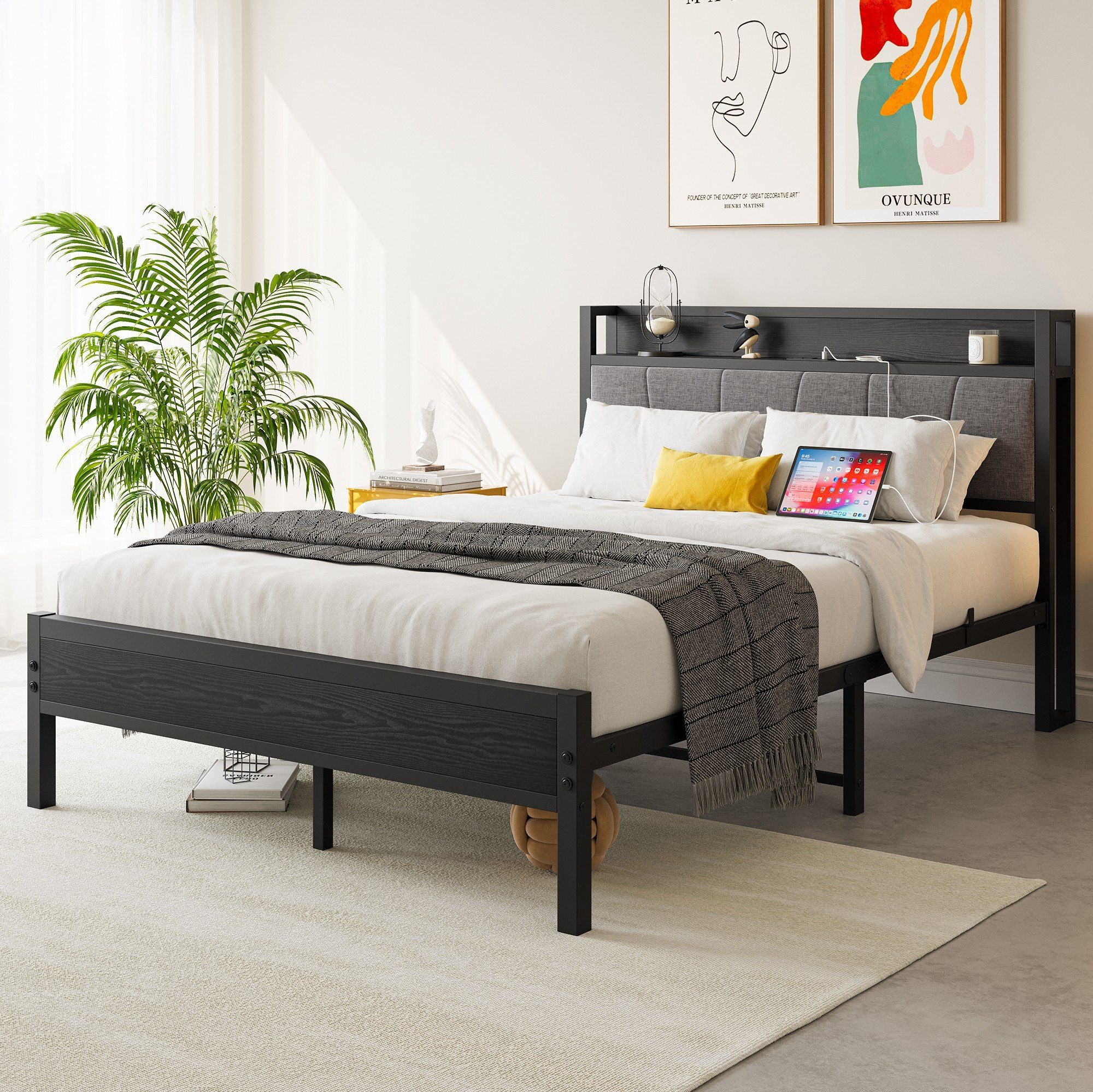 STILVORA Jugendbett Metallbett 140x200 Gepolsterte Kopfteil günstig online kaufen