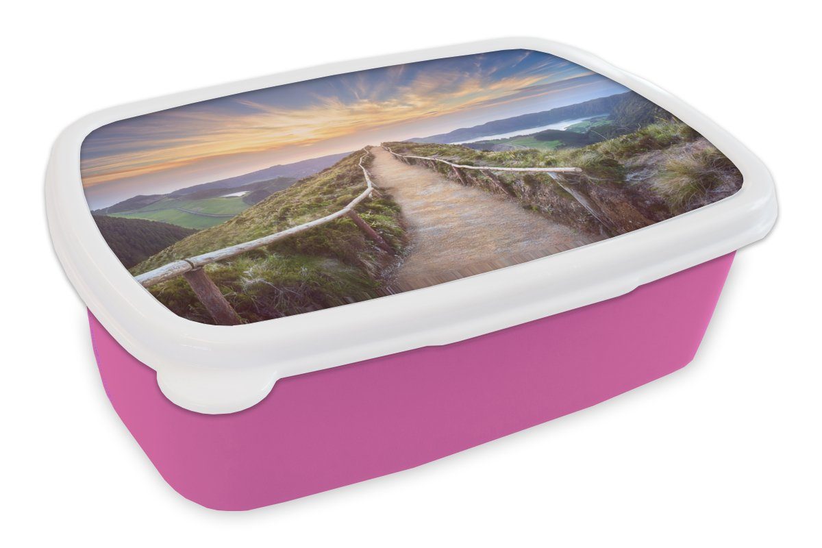 Mädchen, Kunststoff, - Kinder, für (2-tlg), Weg, MuchoWow - Berge Natur Brotdose rosa Brotbox Erwachsene, Lunchbox Snackbox, Kunststoff