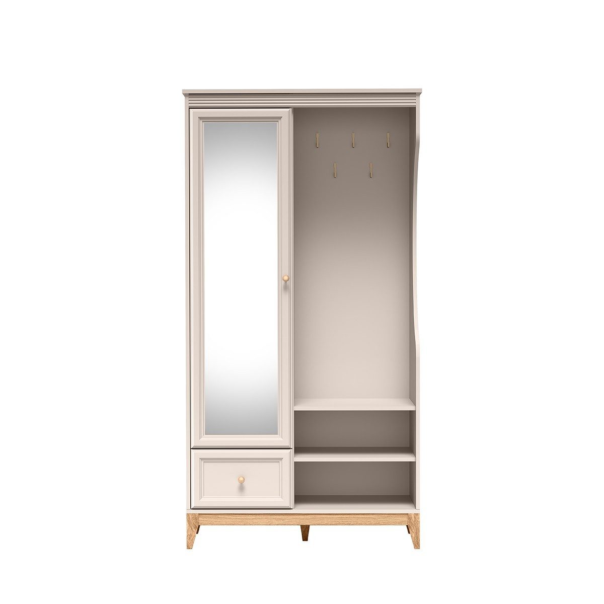Masseno Garderobenschrank CUNEO 100,1 x 193 cm Flurmöbel mit Spiegel und 1 Tür Kaschmir