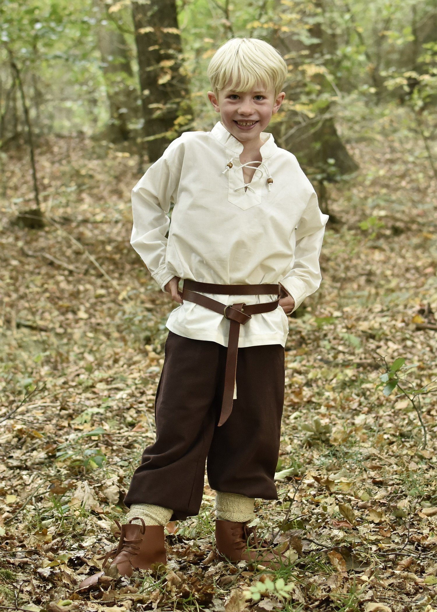 Battle Merchant Ritter-Kostüm Kinder Mittelalter-Hemd Colin, mit Schnürung, natur