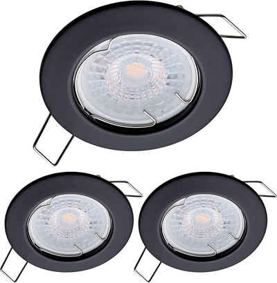 Oktaplex lighting LED Einbaustrahler 3 Stück LED Strahler flach inkl. 3 Stück LED Module 4,8W 380 Lumen, 3-Step Dimmung, Leuchtmittel wechselbar, warmweiß, 2700 Kelvin 230V schwarz
